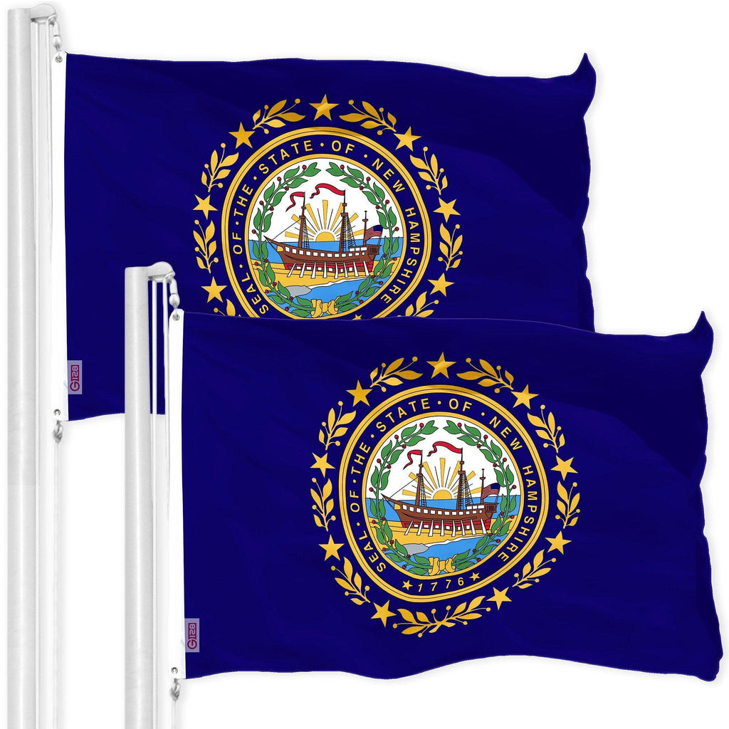 G128 2 Pack: New Hampshire NH State Flag  3x5 Ft  Printed 150D Polyester  Indoor/Outdoor, Vibrant Colors, Brass Grommets, Quality Polyester, Much Thicker More Durable Than 100D 75D Polyester