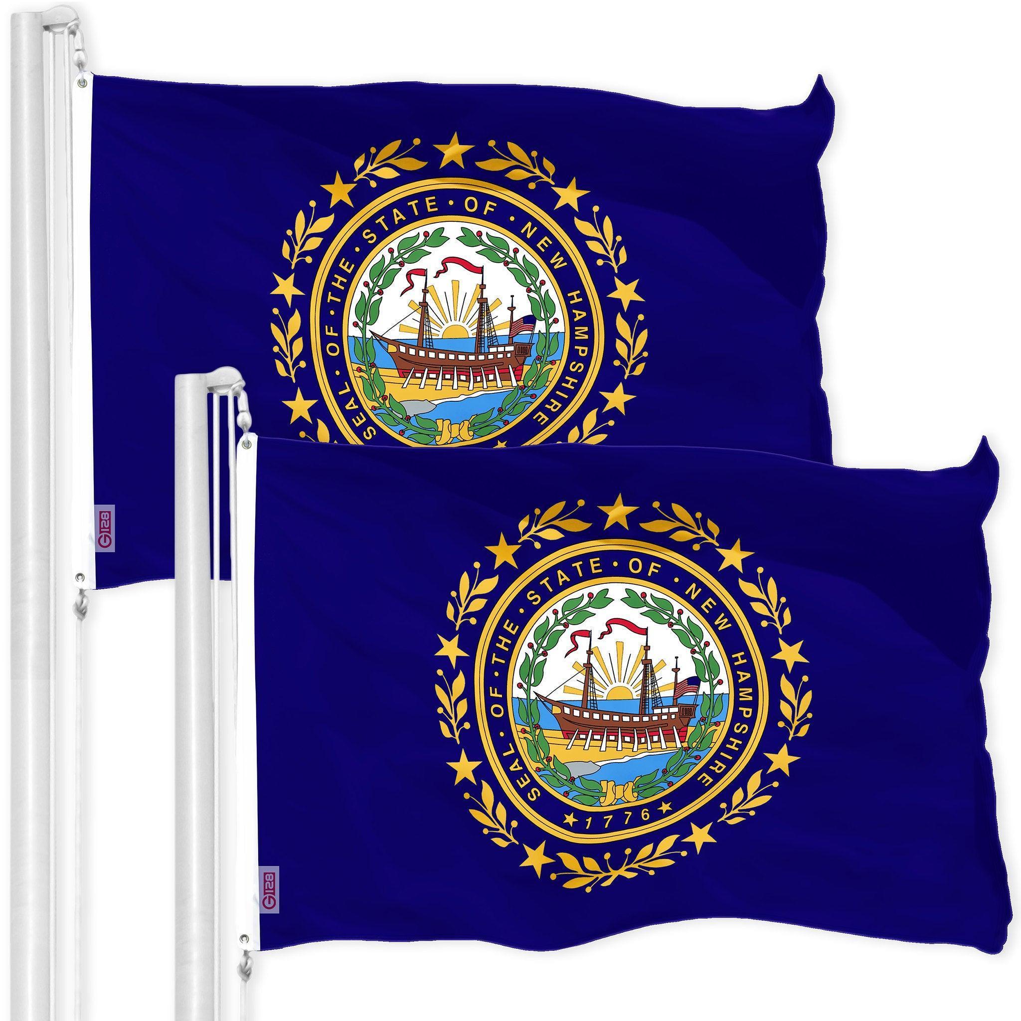 G128 2 Pack: New Hampshire NH State Flag  3x5 Ft  Printed 150D Polyester  Indoor/Outdoor, Vibrant Colors, Brass Grommets, Quality Polyester, Much Thicker More Durable Than 100D 75D Polyester