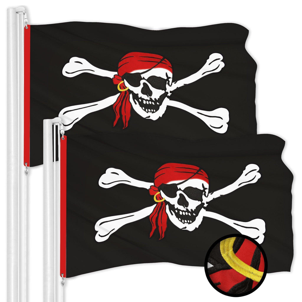 G128 2 Pack: Pirate Jolly Roger Red Head Scarf Flag  2.5x4 Ft  ToughWeave Series Embroidered 300D Polyester  Novelty Flag, Embroidered Design, Indoor/Outdoor, Brass Grommets