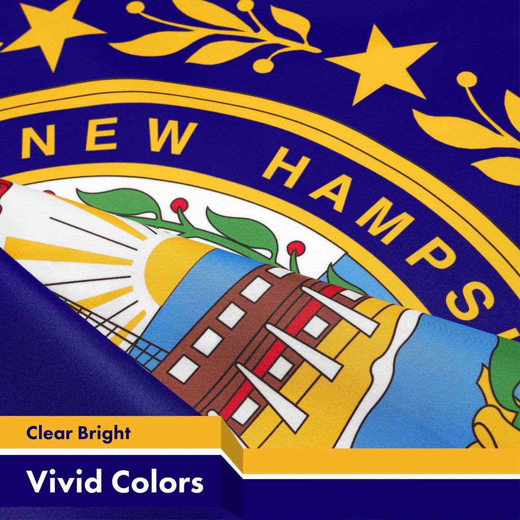 G128 2 Pack: New Hampshire NH State Flag  3x5 Ft  Printed 150D Polyester  Indoor/Outdoor, Vibrant Colors, Brass Grommets, Quality Polyester, Much Thicker More Durable Than 100D 75D Polyester