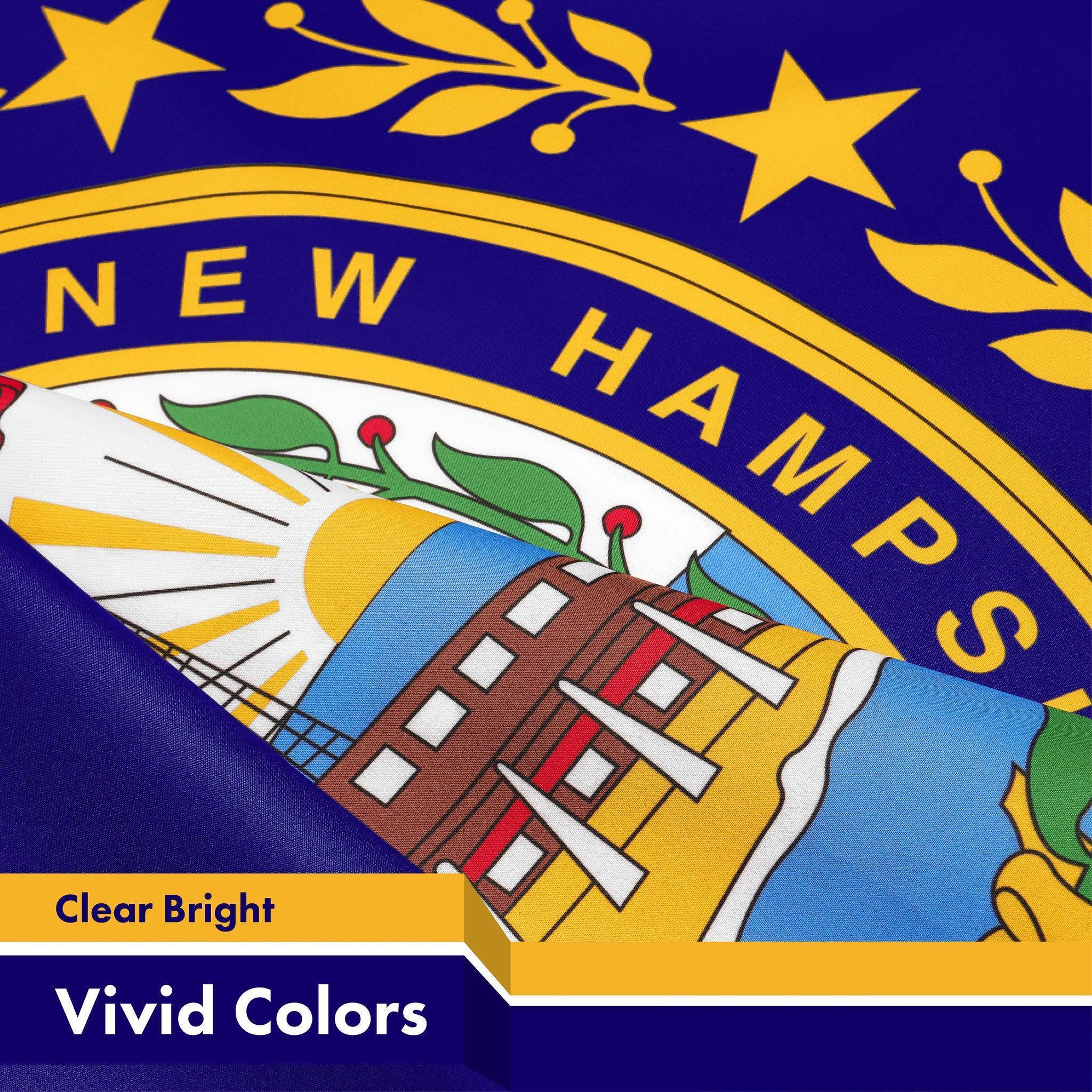 G128 2 Pack: New Hampshire NH State Flag  3x5 Ft  Printed 150D Polyester  Indoor/Outdoor, Vibrant Colors, Brass Grommets, Quality Polyester, Much Thicker More Durable Than 100D 75D Polyester