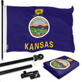 G128 Combo Pack: 6 Ft Tangle Free Spinning Flagpole (Black) & Kansas Flag 3x5 Ft Printed 150D Polyester, Brass Grommets (Flag Included) Aluminum Flag Pole