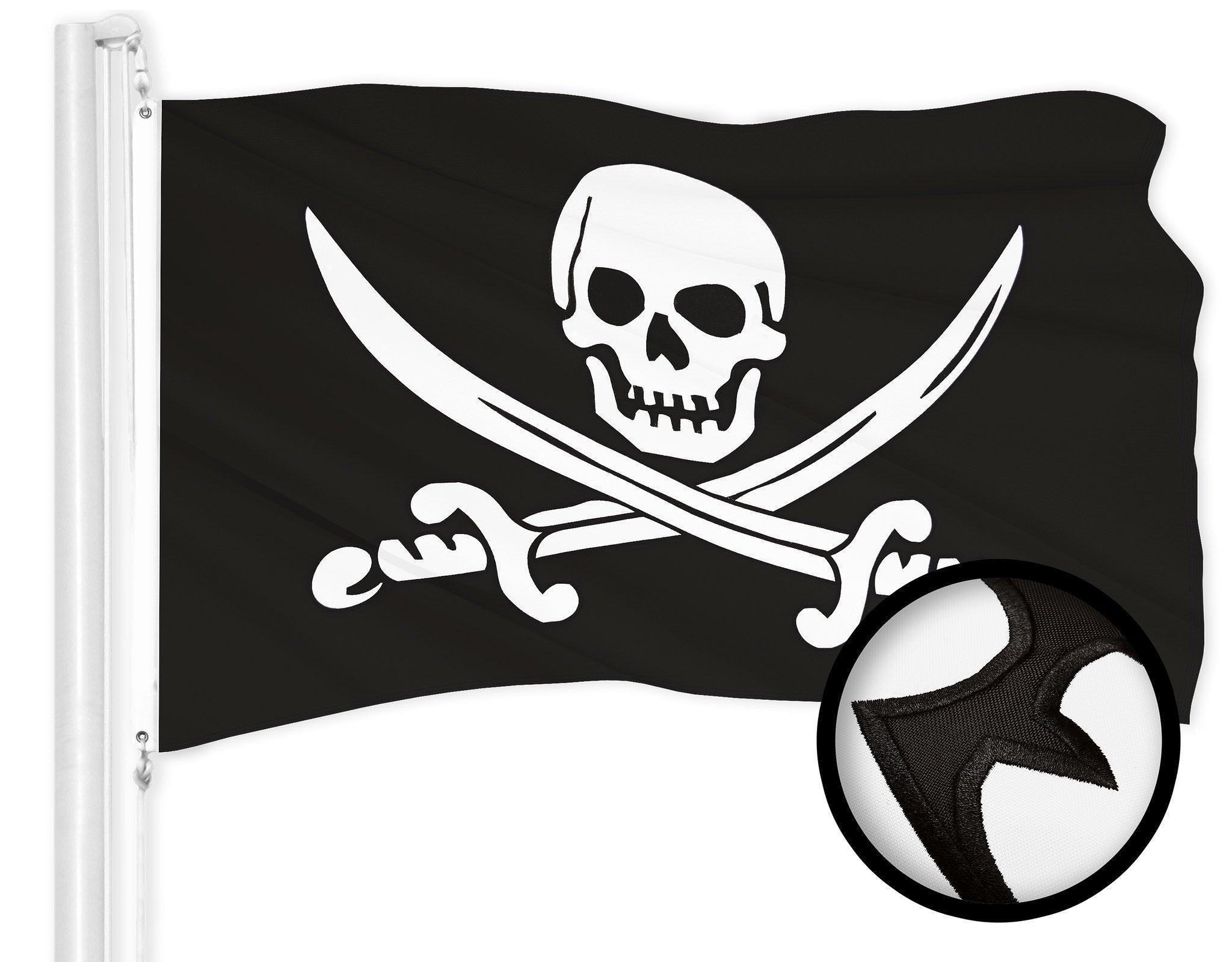 G128 Pirate Jolly Roger Swords Flag  2x3 Ft  ToughWeave Series Embroidered 300D Polyester  Novelty Flag, Embroidered Design, Indoor/Outdoor, Brass Grommets