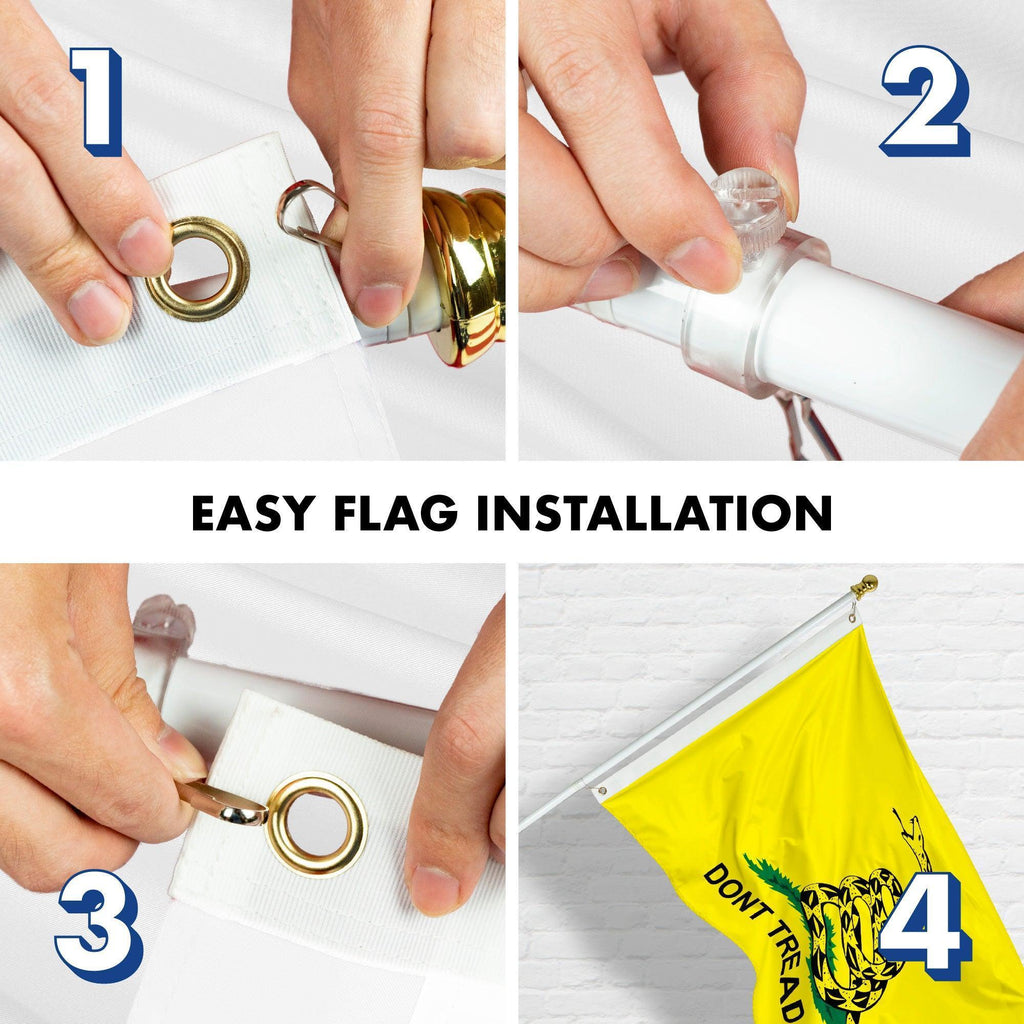 G128  6 Feet Tangle Free Spinning Flagpole (White) Gadsden Brass Grommets Printed 3x5 ft (Flag Included) Aluminum Flag Pole