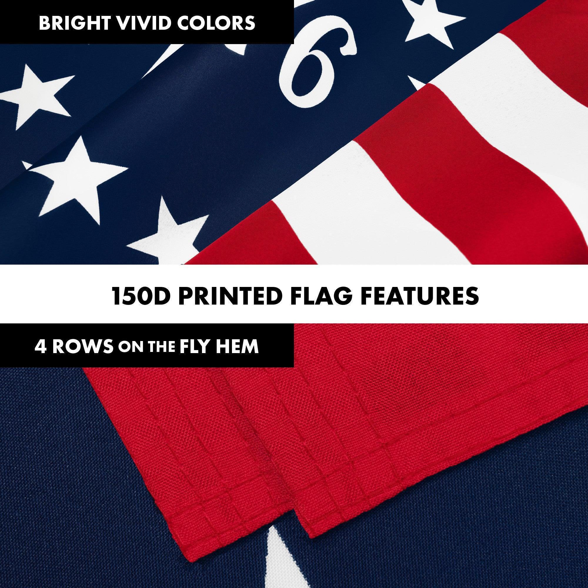 G128 Combo Pack: 6 Ft Tangle Free Aluminum Spinning Flagpole (Silver) & Betsy Ross 1776 Flag 3x5 Ft, LiteWeave Pro Series Printed 150D Polyester  Pole with Flag Included