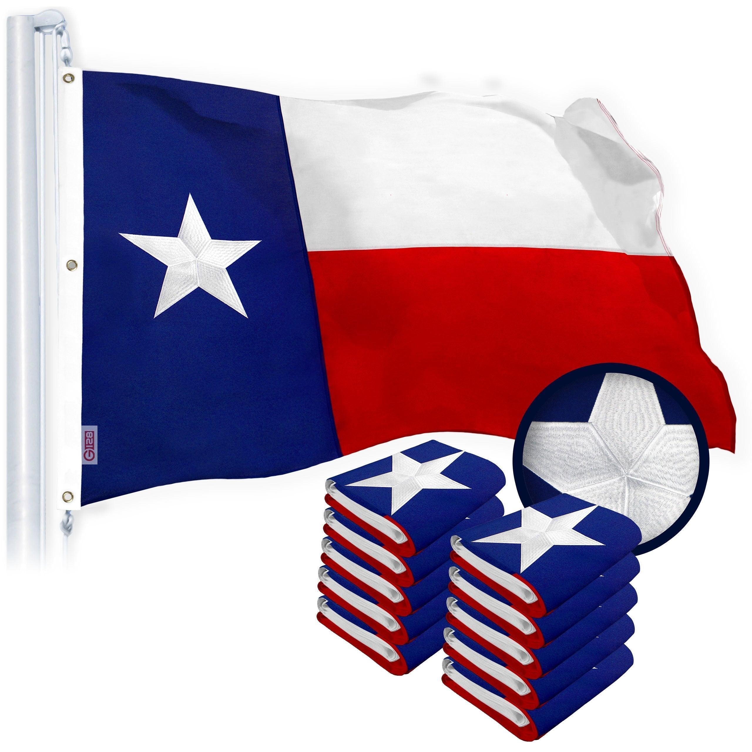 Texas Deluxe Embroidered Flag 5x8 FT 10-Pack with Brass Grommets