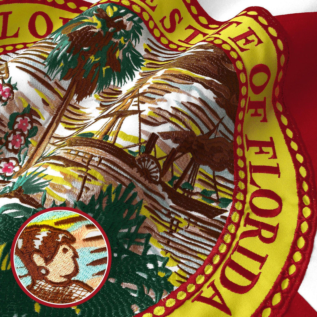 G128 Florida FL State Flag  2x3 Ft  StormFlyer Series Embroidered 220GSM Spun Polyester  Embroidered Design, Indoor/Outdoor, Brass Grommets, Heavy Duty, All Weather