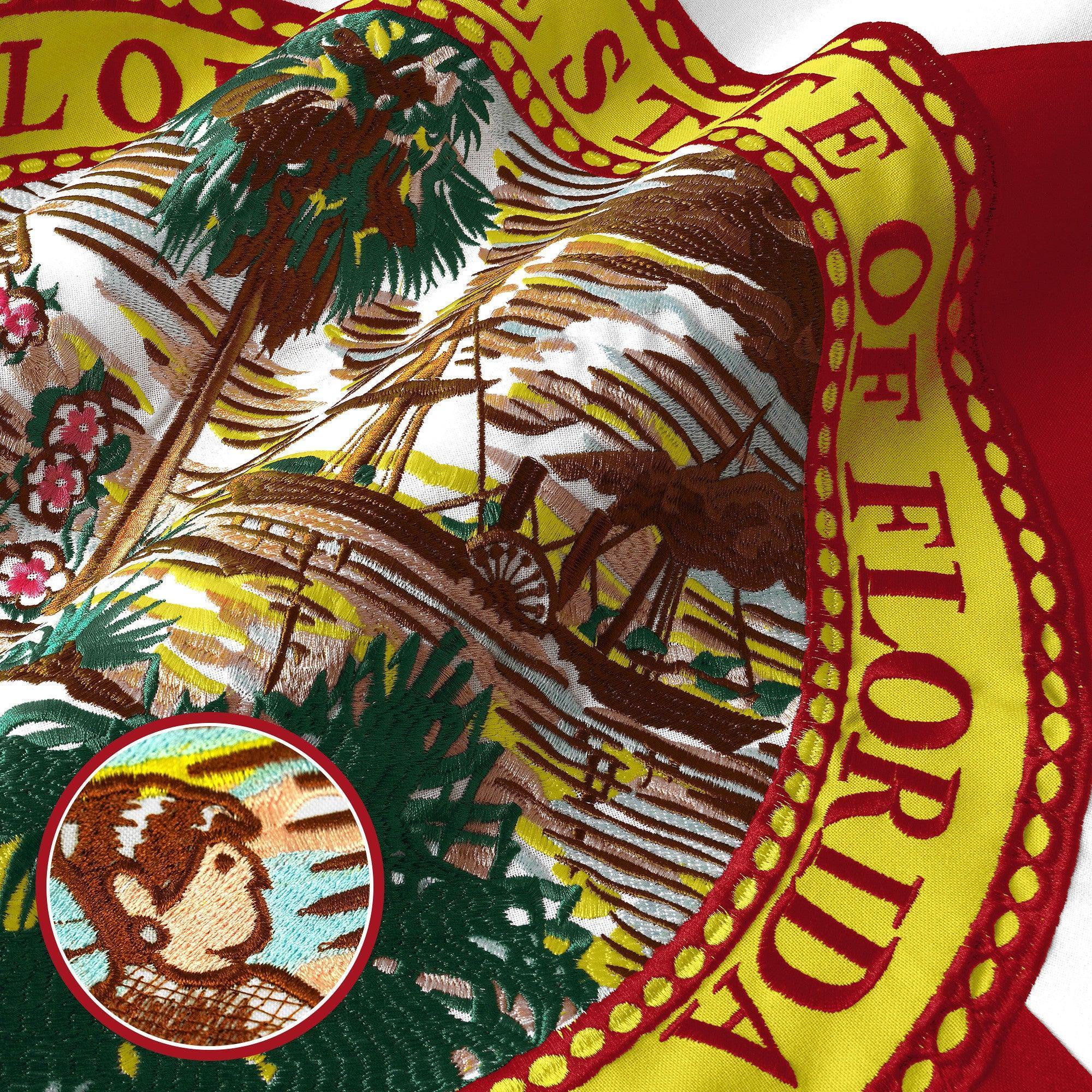 G128 Florida FL State Flag  2x3 Ft  StormFlyer Series Embroidered 220GSM Spun Polyester  Embroidered Design, Indoor/Outdoor, Brass Grommets, Heavy Duty, All Weather