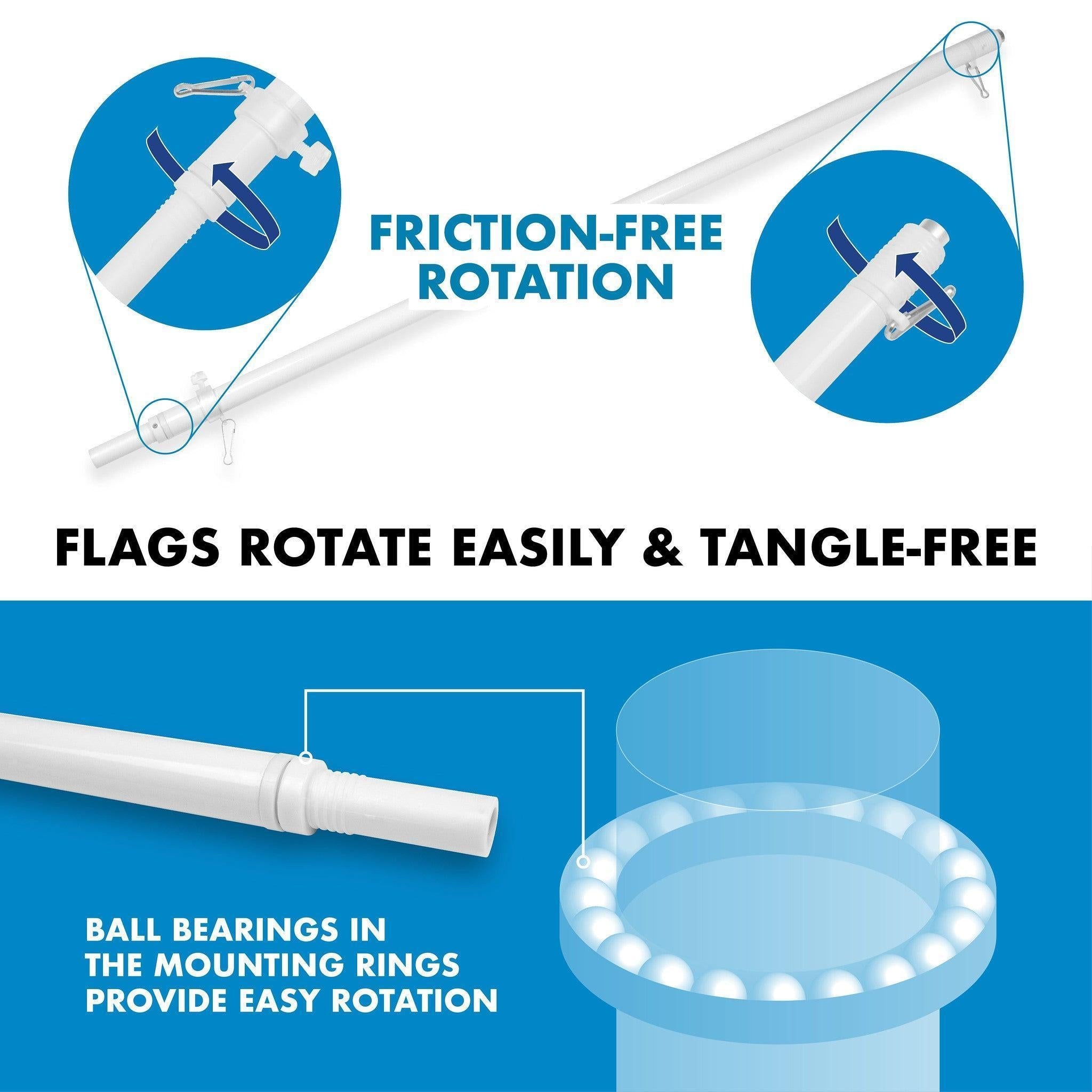 G128 Combo Pack: 6 Ft Tangle Free Spinning Flagpole (White) & Delaware Flag 3x5 Ft Printed 150D Polyester, Brass Grommets (Flag Included) Aluminum Flag Pole