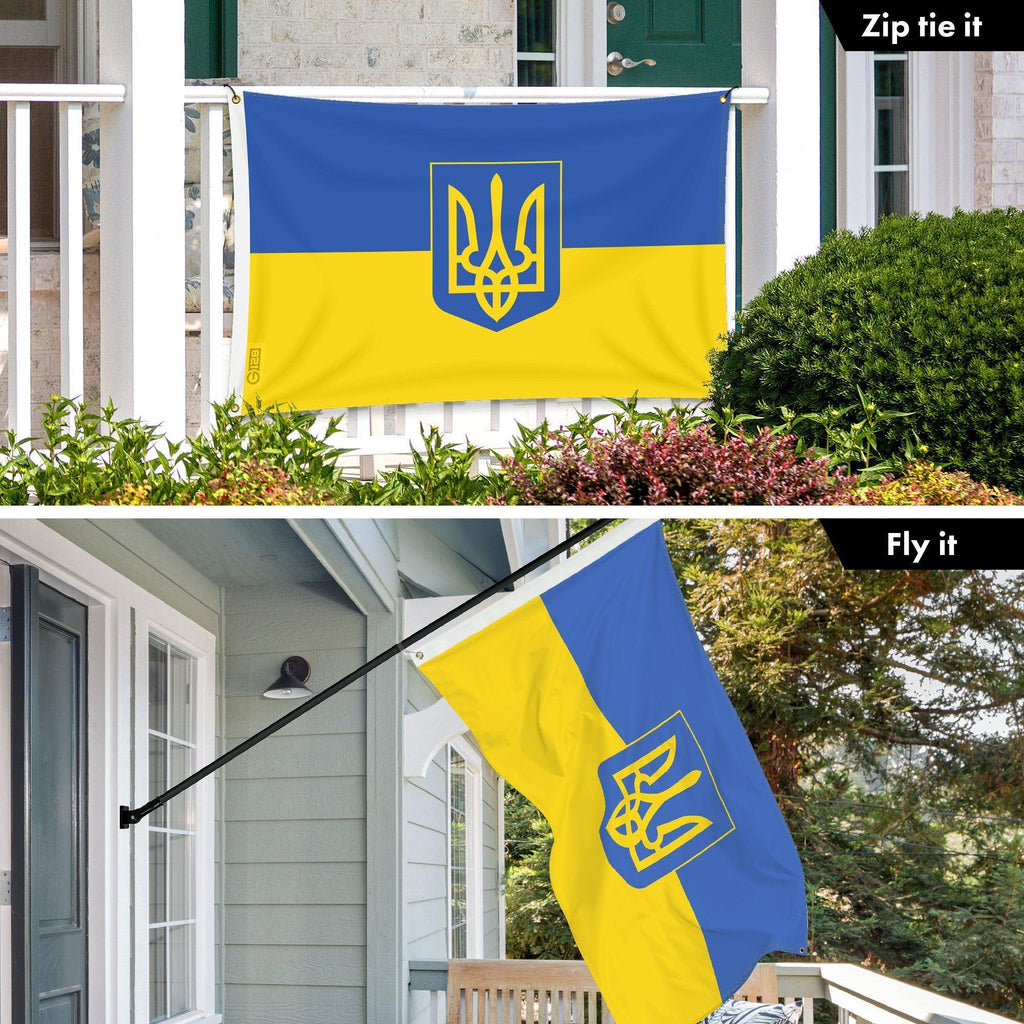 G128 Combo: 6 Ft Tangle Free Aluminum Spinning Flagpole (Black) & Ukraine Ukrainian Coat of Arms Flag 3x5 Ft, LiteWeave Pro Printed 150D Polyester, 4 Corner Brass Grommets  Pole with Flag Included