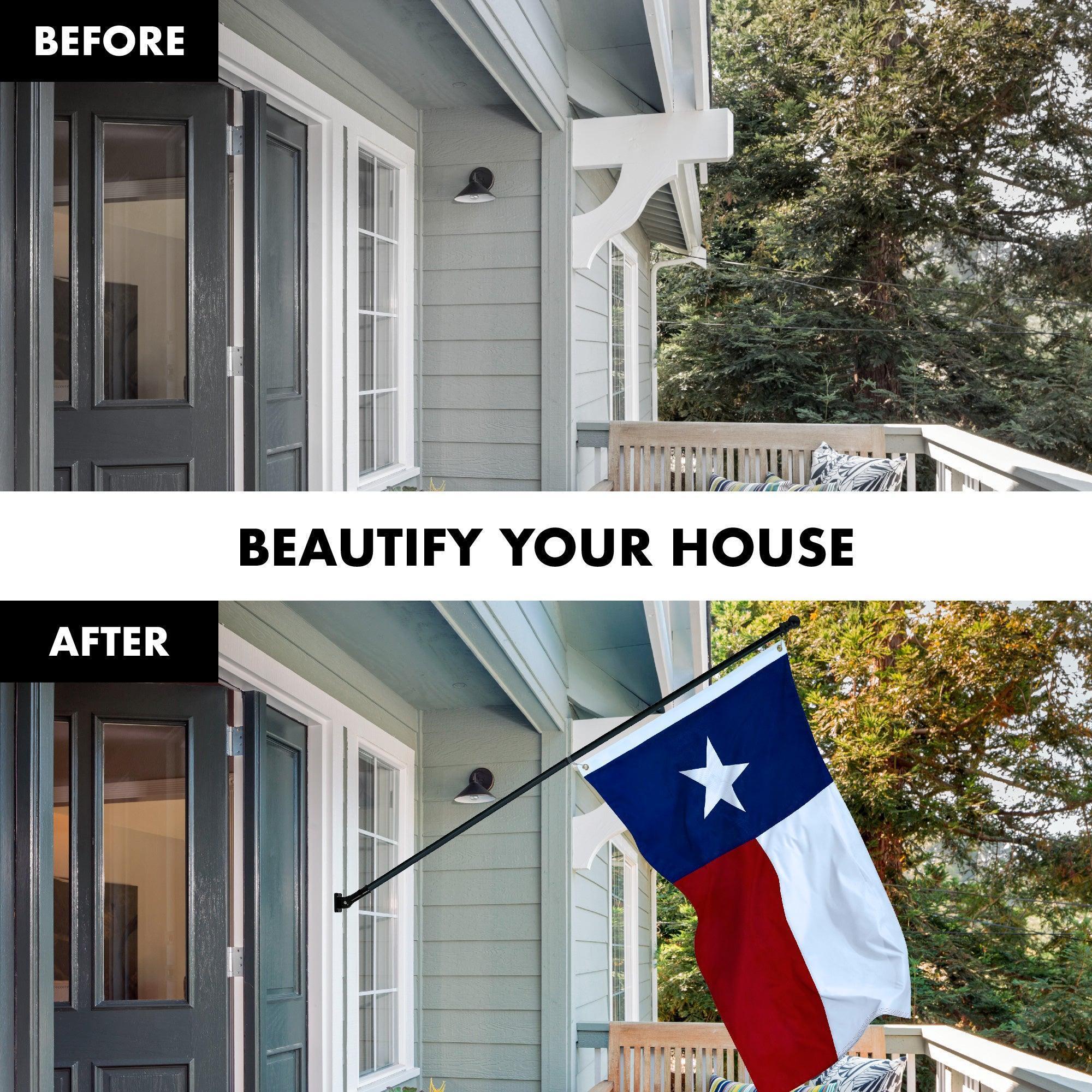 G128 Deluxe Texas Flag Combo Set with 5 Ft Matte Black Wall Mount Pole