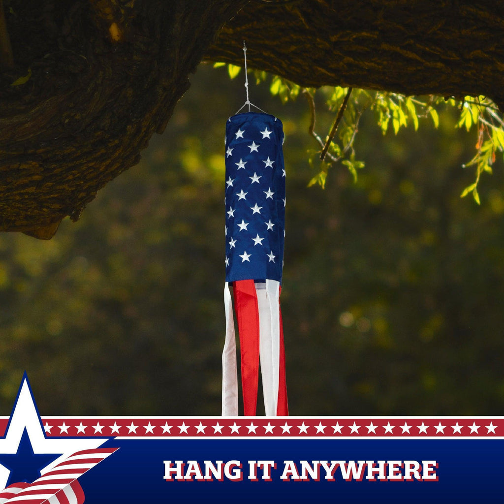 G128 5Pack: American USA Windsock  60 Inch  Embroidered 210D Polyester, Patriotic Hanging Decoration