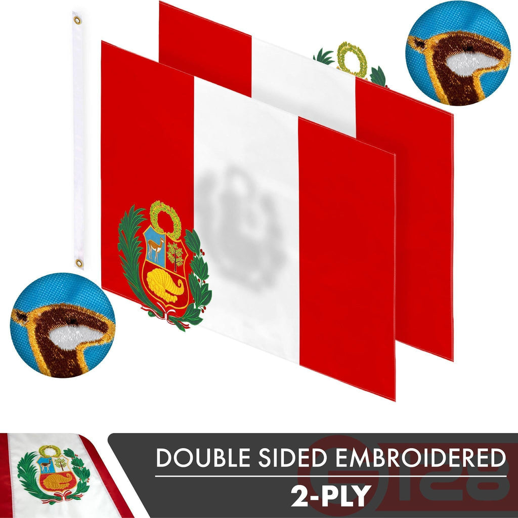 Peru Peruvian Flag 3x5 Ft 2Pack Doublesided Embroidered Polyester By G128