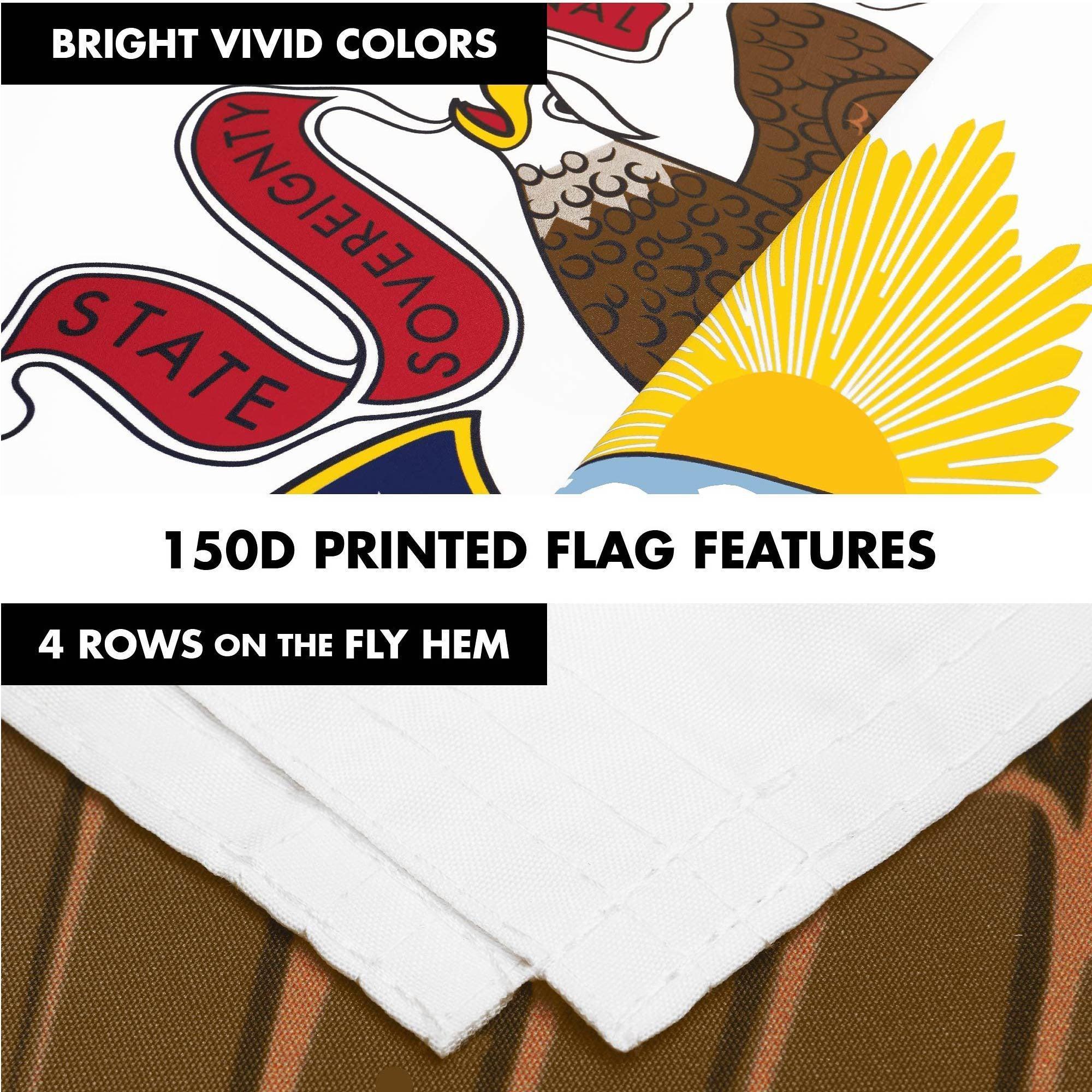G128 Combo Pack: 6 Ft Tangle Free Spinning Flagpole (Silver) & Illinois Flag 3x5 Ft Printed 150D Polyester, Brass Grommets (Flag Included) Aluminum Flag Pole