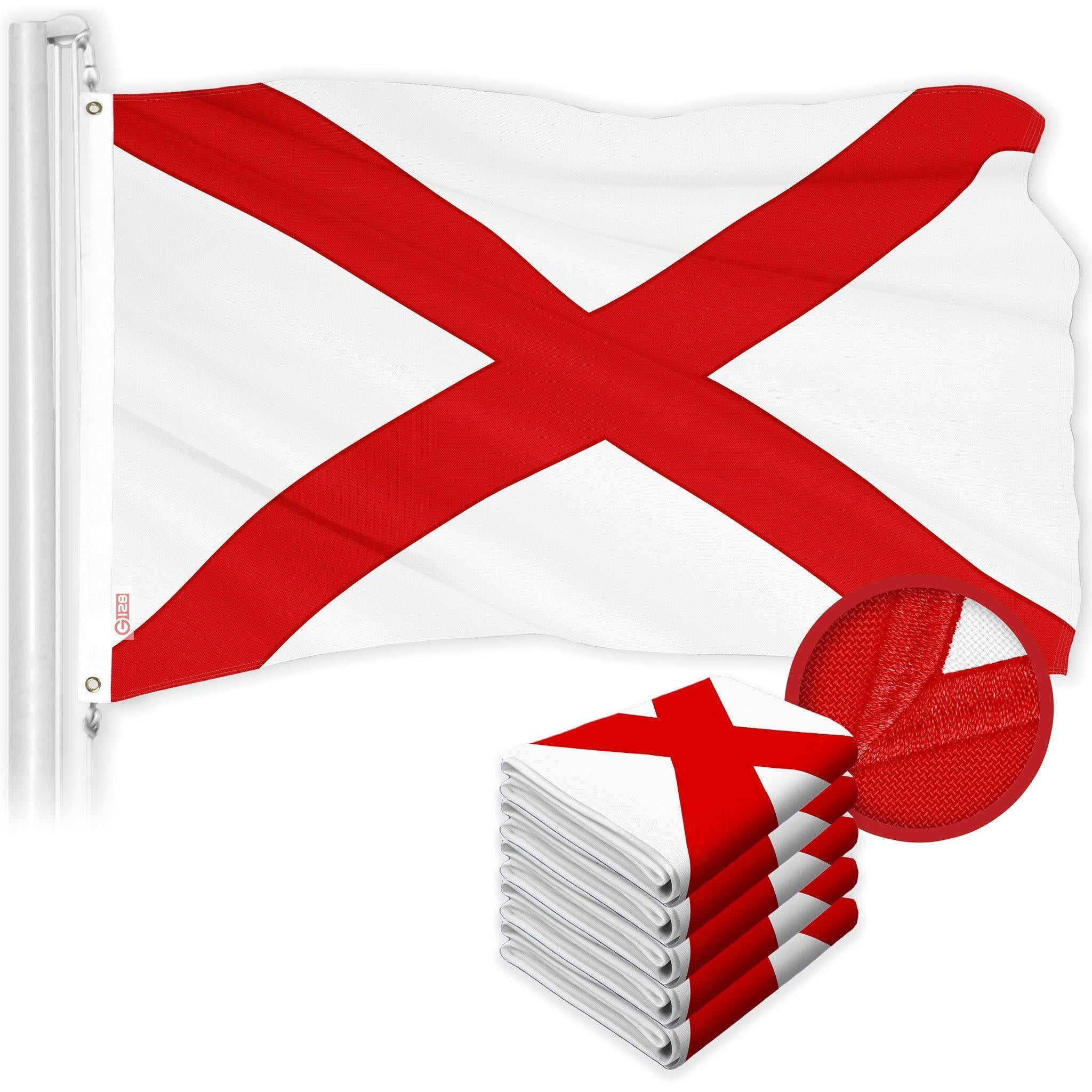 G128 5 Pack: Alabama AL State Flag  3x5 Ft  ToughWeave Series Embroidered 300D Polyester  Embroidered Design, Indoor/Outdoor, Brass Grommets