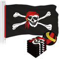 G128 5 Pack: Pirate Jolly Roger Red Head Scarf Flag  2x3 Ft  ToughWeave Series Embroidered 300D Polyester  Novelty Flag, Embroidered Design, Indoor/Outdoor, Brass Grommets