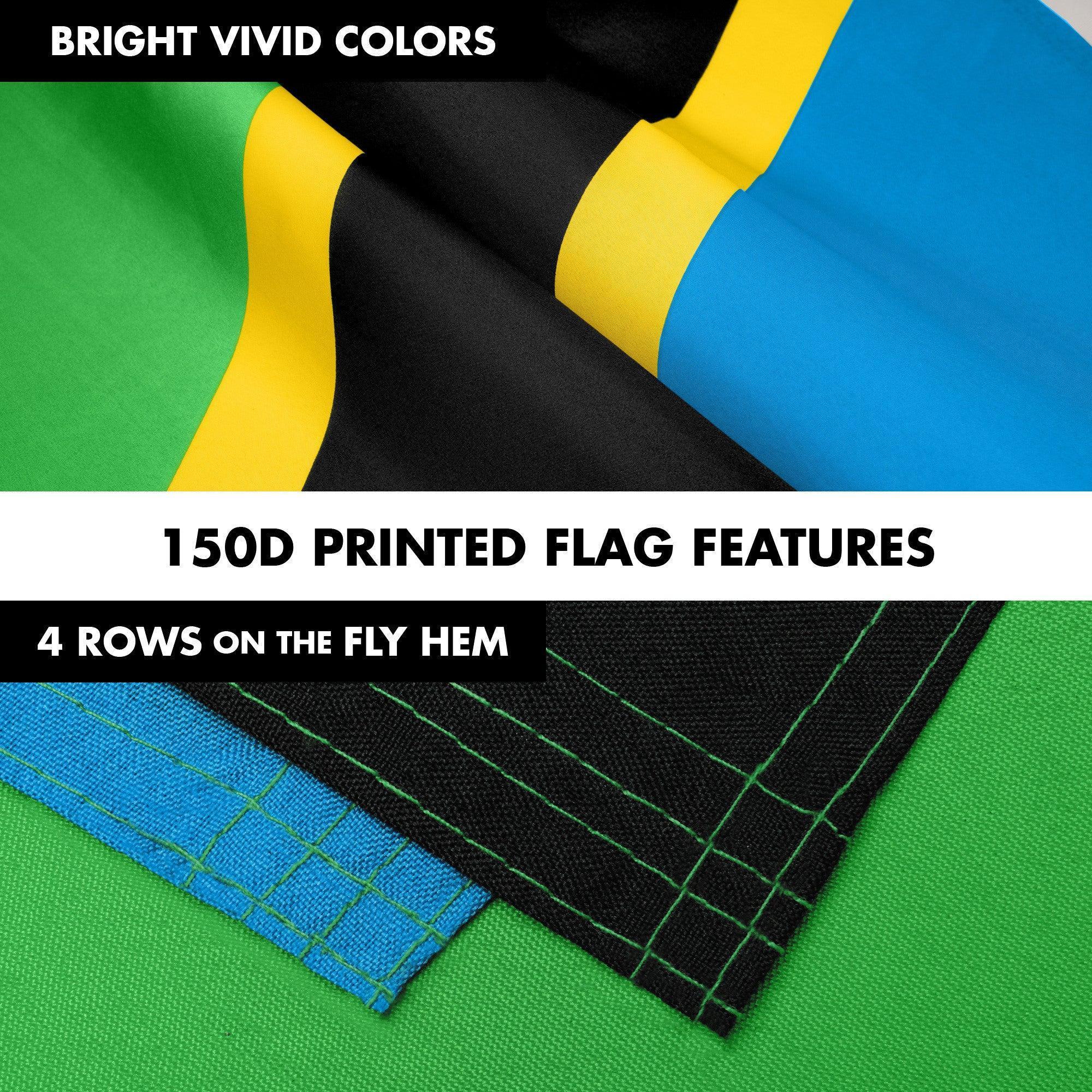 G128 Combo Pack: 6 Ft Tangle Free Aluminum Spinning Flagpole (Silver) & Tanzania Tanzanian Flag  3x5 Ft, LiteWeave Pro Series Printed 150D Polyester  Pole with Flag Included