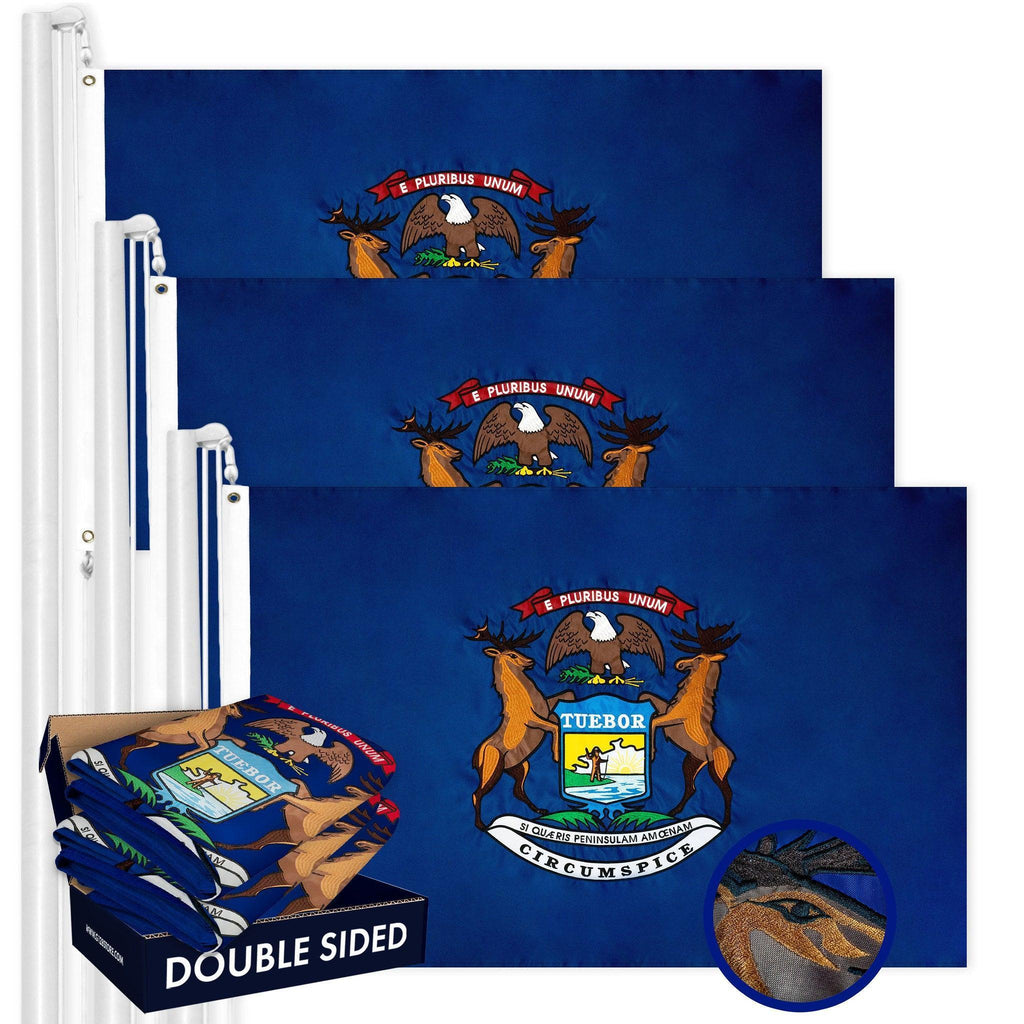 Michigan MI State Flag 3x5 Ft 3Pack Doublesided Embroidered Polyester By G128