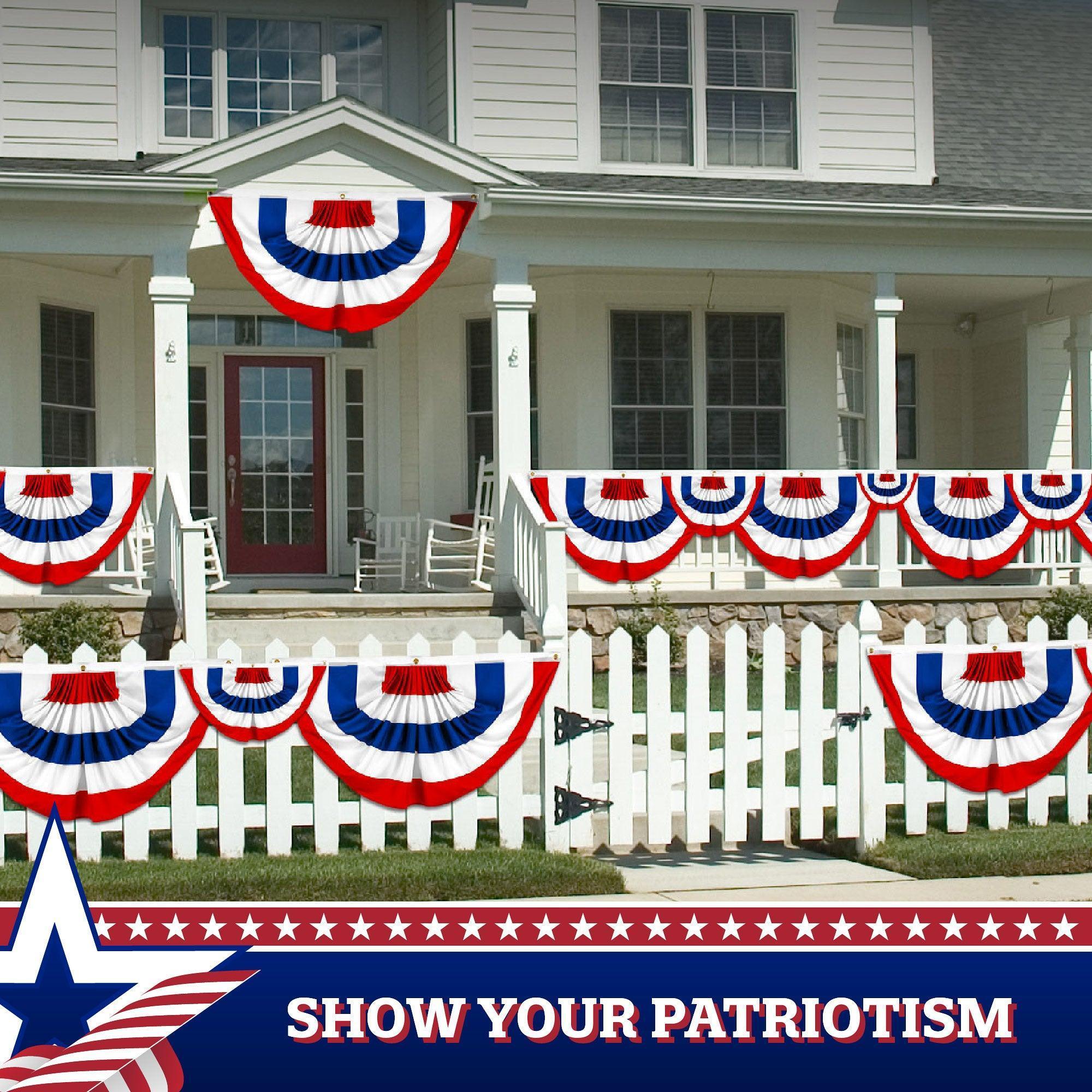 G128 2 Pack: American USA No Stars Pleated Fan Flag  2x4 Ft  Printed 150D Polyester  Patriotic Decor, Indoor/Outdoor, Vibrant Colors, Brass Grommets, Thicker and More Durable Than 100D 75D