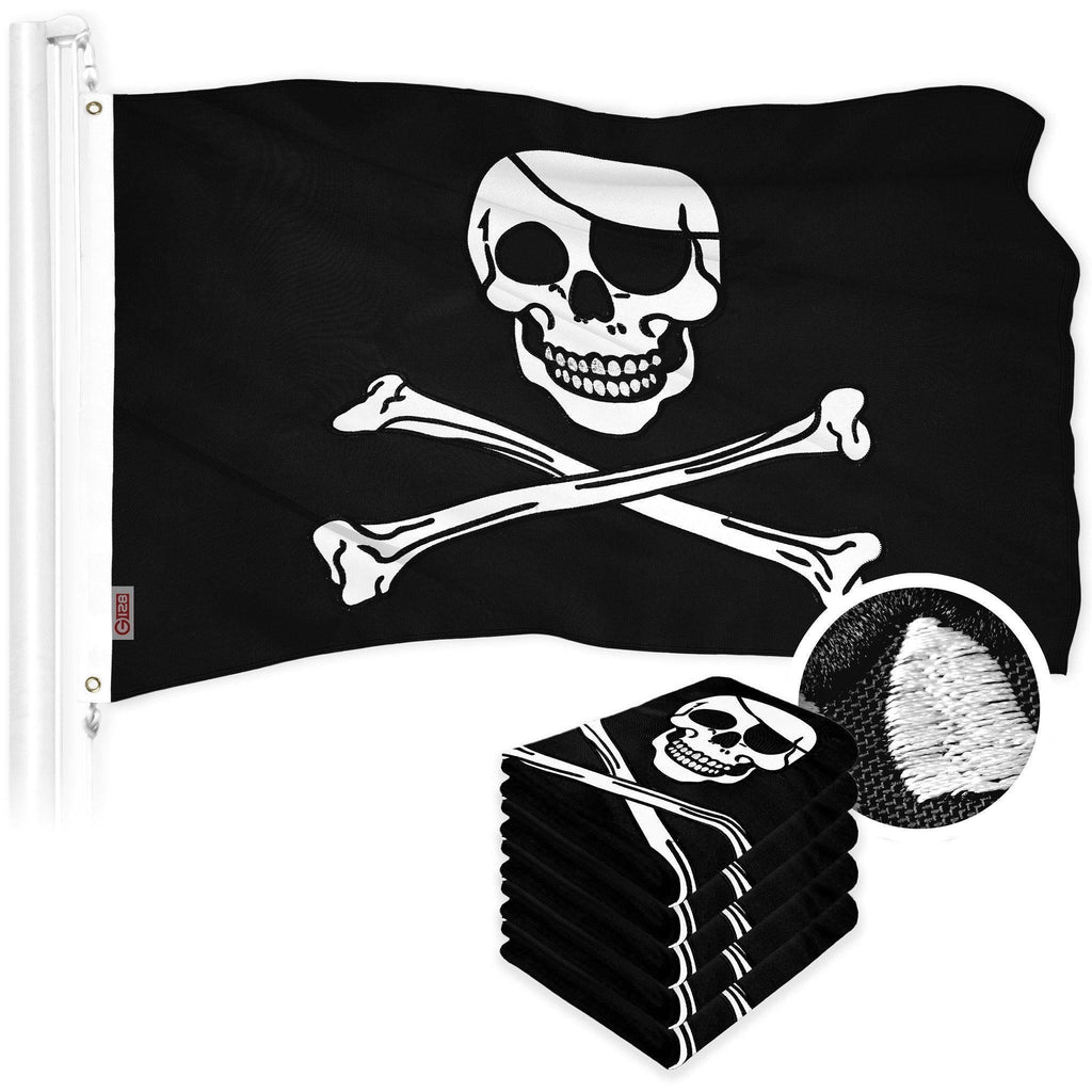 G128 5 Pack: Pirate Jolly Roger Bones Flag  20x30 In  ToughWeave Series Embroidered 300D Polyester  Novelty Flag, Embroidered Design, Indoor/Outdoor, Brass Grommets