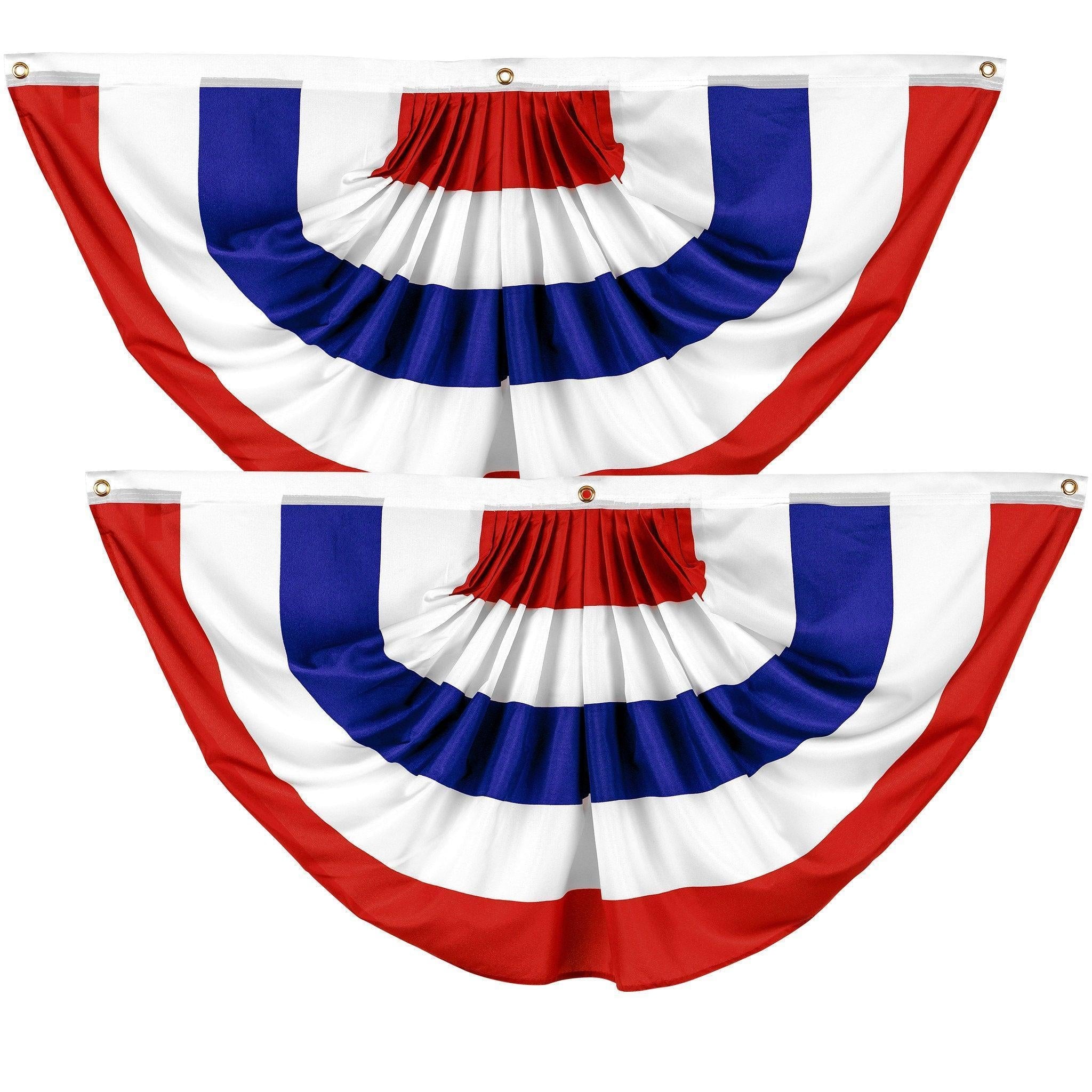G128 2 Pack: American USA No Stars Pleated Fan Flag  2x4 Ft  Printed 150D Polyester  Patriotic Decor, Indoor/Outdoor, Vibrant Colors, Brass Grommets, Thicker and More Durable Than 100D 75D