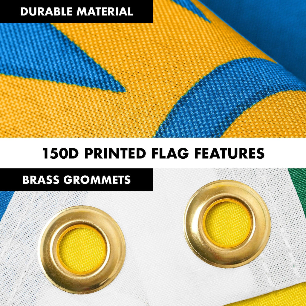 G128 Combo Pack: 6 Ft Tangle Free Aluminum Spinning Flagpole (White) & Rwanda Rwandan Flag 3x5 Ft, LiteWeave Pro Series Printed 150D Polyester  Pole with Flag Included