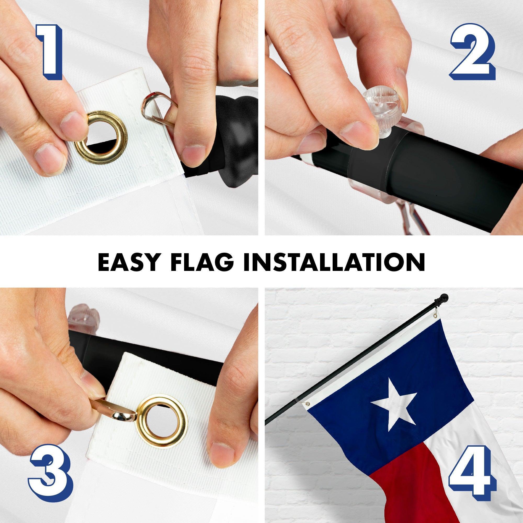G128 Deluxe Texas Flag Combo Set with 5 Ft Matte Black Wall Mount Pole