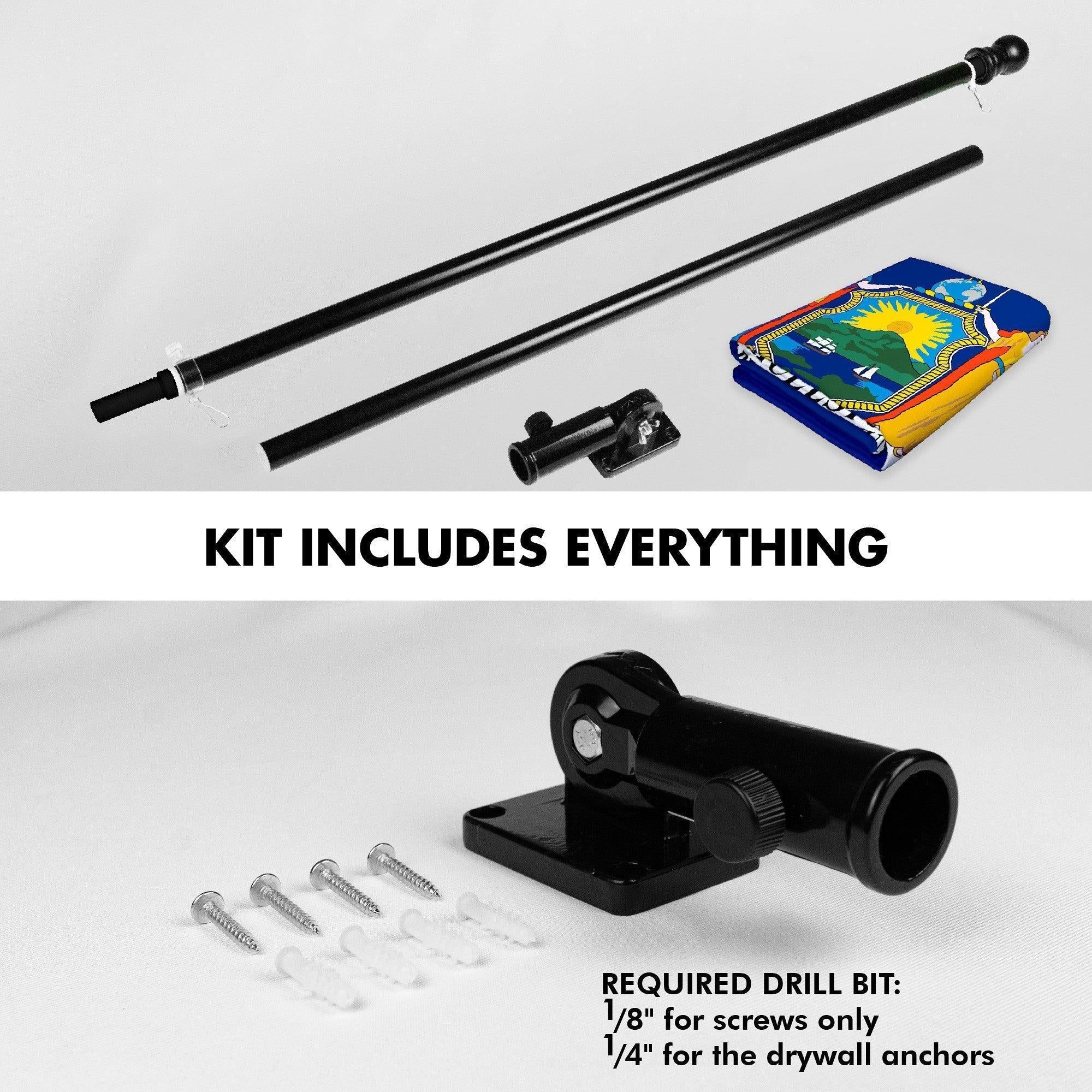 G128 Combo Pack: 6 Ft Tangle Free Aluminum Spinning Flagpole (Black) & New York NY State Flag 3x5 Ft, LiteWeave Pro Series Printed 300D Polyester  Pole with Flag Included