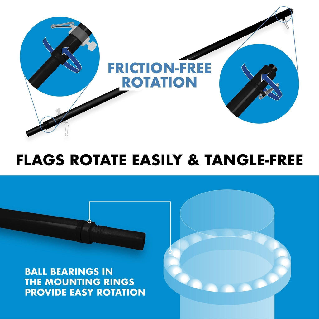 G128 Combo Pack: 6 Ft Tangle Free Aluminum Spinning Flagpole (Black) & An Appeal to Heaven TeaStained Flag 3x5 Ft, Double ToughWeave Pro Series DS Embroidered 420D Polyester  Pole with Flag Included