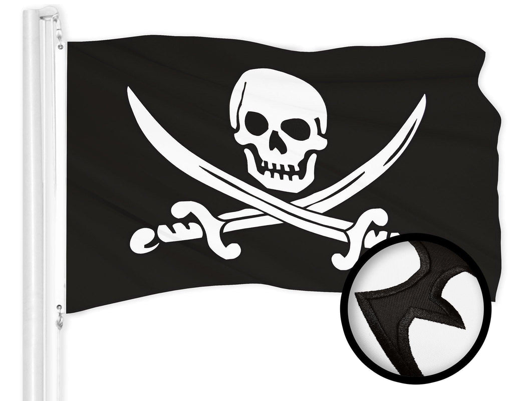G128 Pirate Jolly Roger Swords Flag  2x3 Ft  ToughWeave Series Embroidered 300D Polyester  Novelty Flag, Embroidered Design, Indoor/Outdoor, Brass Grommets