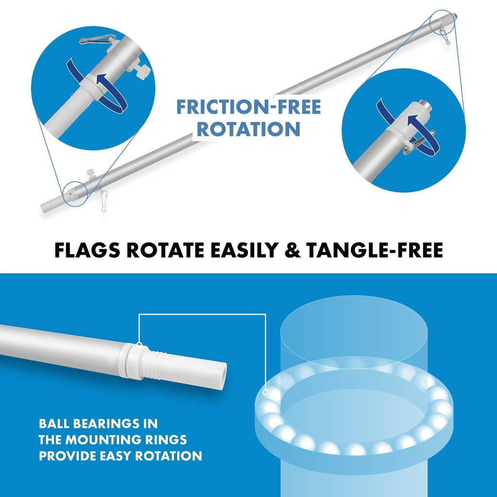 G128 Combo Pack: 6 Ft Tangle Free Aluminum Spinning Flagpole (Silver) & Benin Beninese Flag 3x5 Ft, LiteWeave Pro Series Printed 150D Polyester  Pole with Flag Included