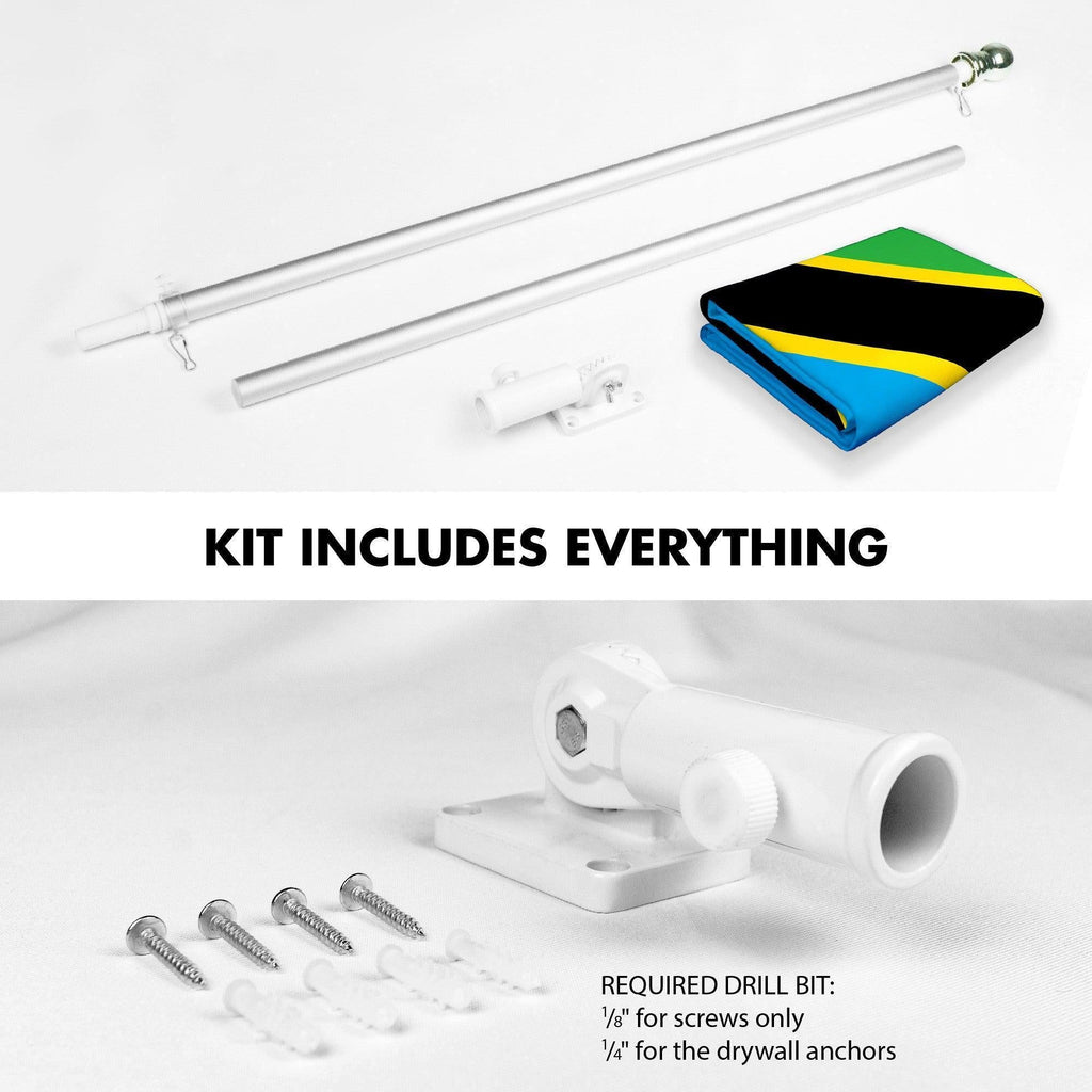 G128 Combo Pack: 6 Ft Tangle Free Aluminum Spinning Flagpole (Silver) & Tanzania Tanzanian Flag  3x5 Ft, LiteWeave Pro Series Printed 150D Polyester  Pole with Flag Included