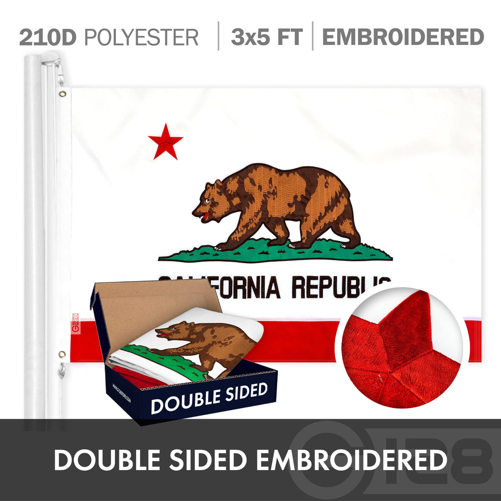 G128 COMBO PACK: American Flag Single Sided 3x5 Ft & California State Flag Double Sided 3x5 Ft, Both Embroidered Polyester