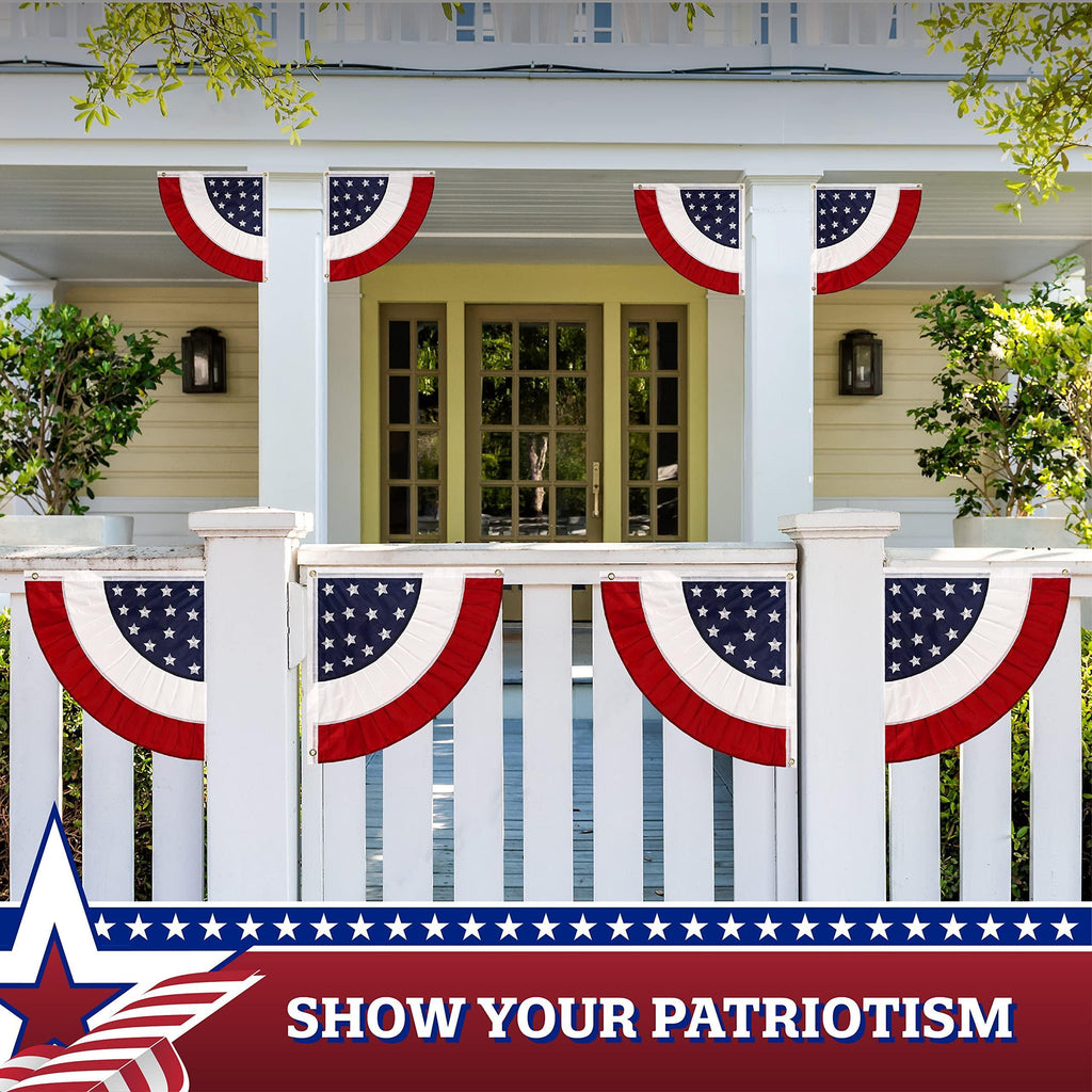 USA Pleated Fan Flag Star 1.5x1.5FT Center Quarter Circle Embroidered Polyester