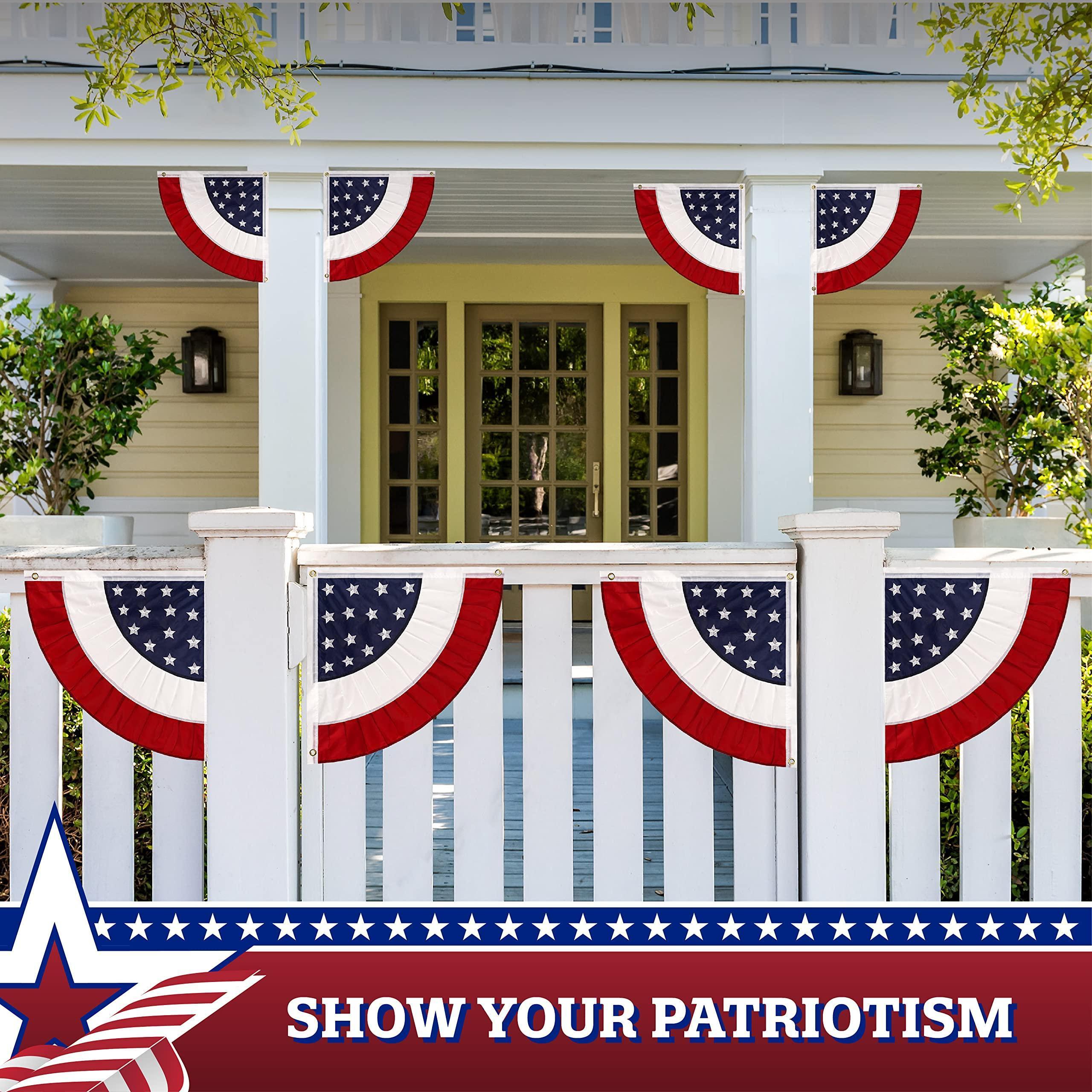 USA Pleated Fan Flag Star 1.5x1.5FT Center Quarter Circle Embroidered Polyester
