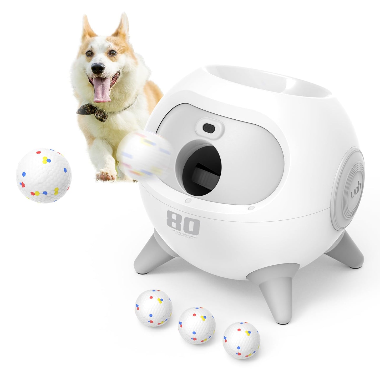 uahpet iRetriever Dog Ball Launcher with 3Pcs Balls Automatic Obstacle Avoidance Dog Ball Launcher Suitable for Medium & Large Dogs
