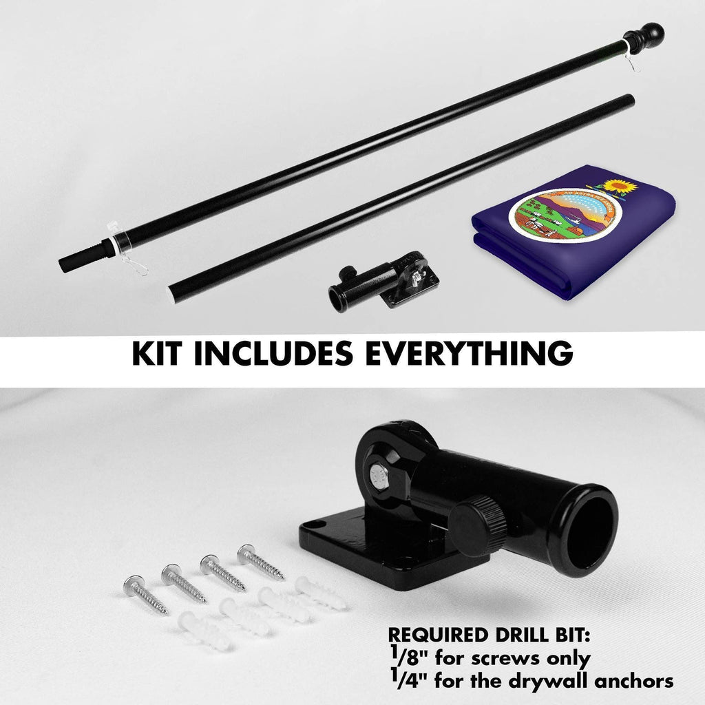 G128 Combo Pack: 6 Ft Tangle Free Spinning Flagpole (Black) & Kansas Flag 3x5 Ft Printed 150D Polyester, Brass Grommets (Flag Included) Aluminum Flag Pole