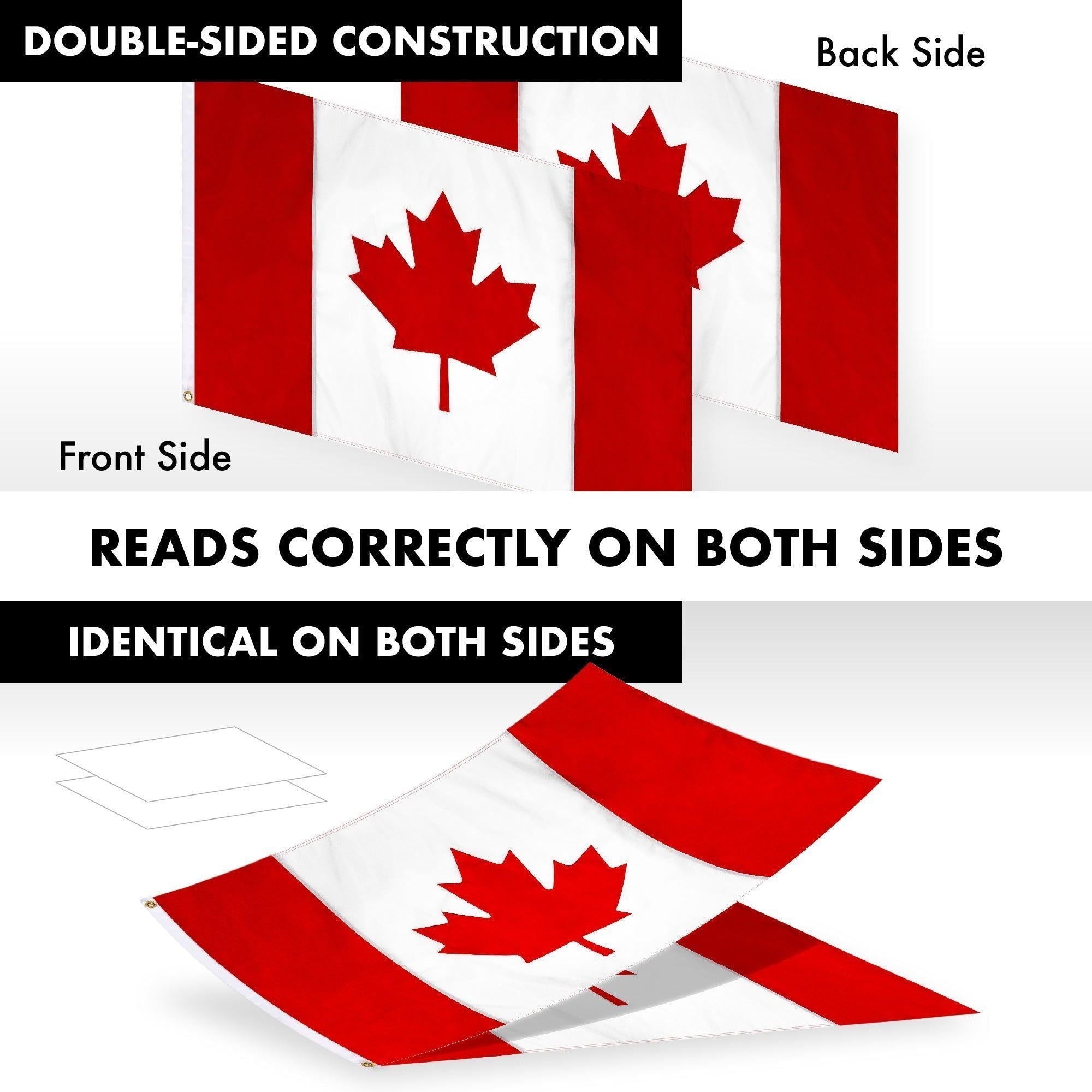 G128 Combo Pack: 5 Ft Tangle Free Aluminum Spinning Flagpole (Silver) & Canada Canadian Flag 2.5x4 Ft, Double ToughWeave Series Double Sided Embroidered 210D Polyester  Pole with Flag Included