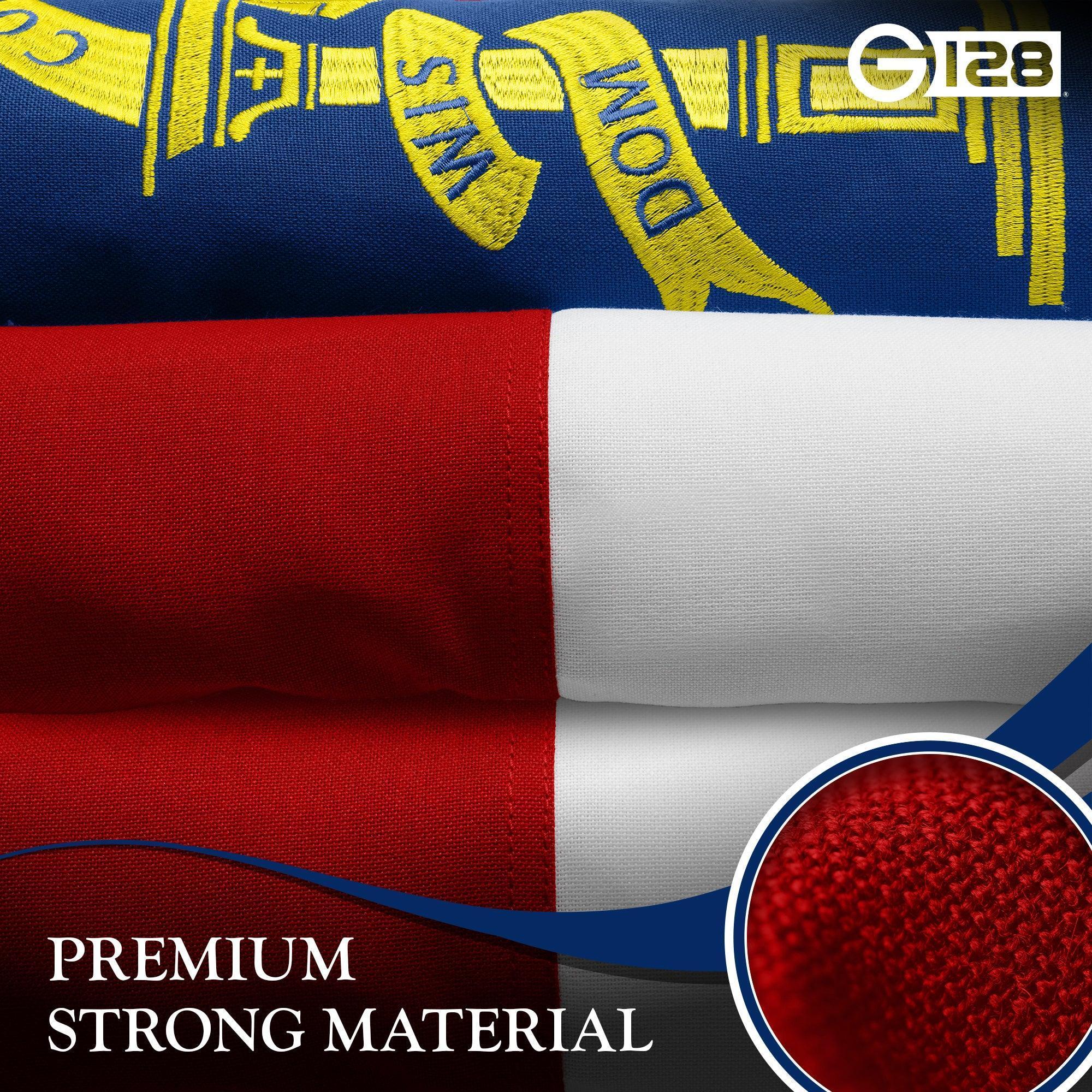 G128 Georgia State Flag  5x8 Ft  StormFlyer Series Embroidered 220GSM Spun Polyester  Embroidered Design, Indoor/Outdoor, Brass Grommets, Heavy Duty, All Weather