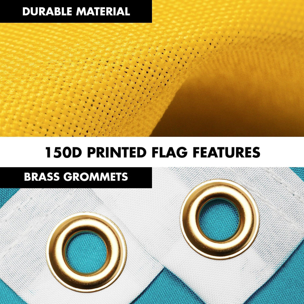 G128 Combo Pack: 6 Ft Tangle Free Aluminum Spinning Flagpole (Silver) & Kazakhstan Kazakhstani Flag  3x5 Ft LiteWeave Pro Series Printed 150D Polyester  Pole with Flag Included