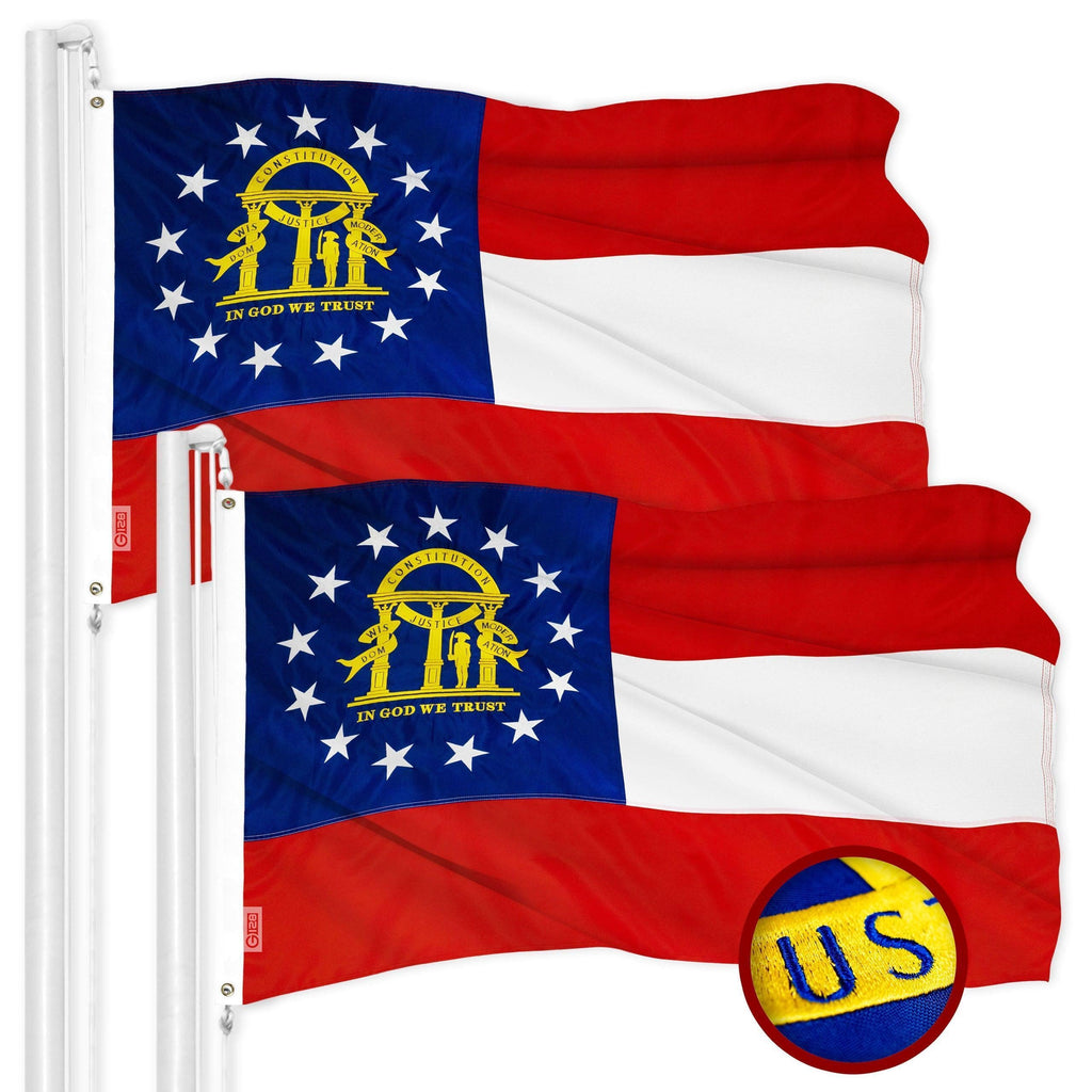 G128 2 Pack: Georgia GA State Flag  4x6 Ft  ToughWeave Series Embroidered 300D Polyester  Embroidered Design, Indoor/Outdoor, Brass Grommets