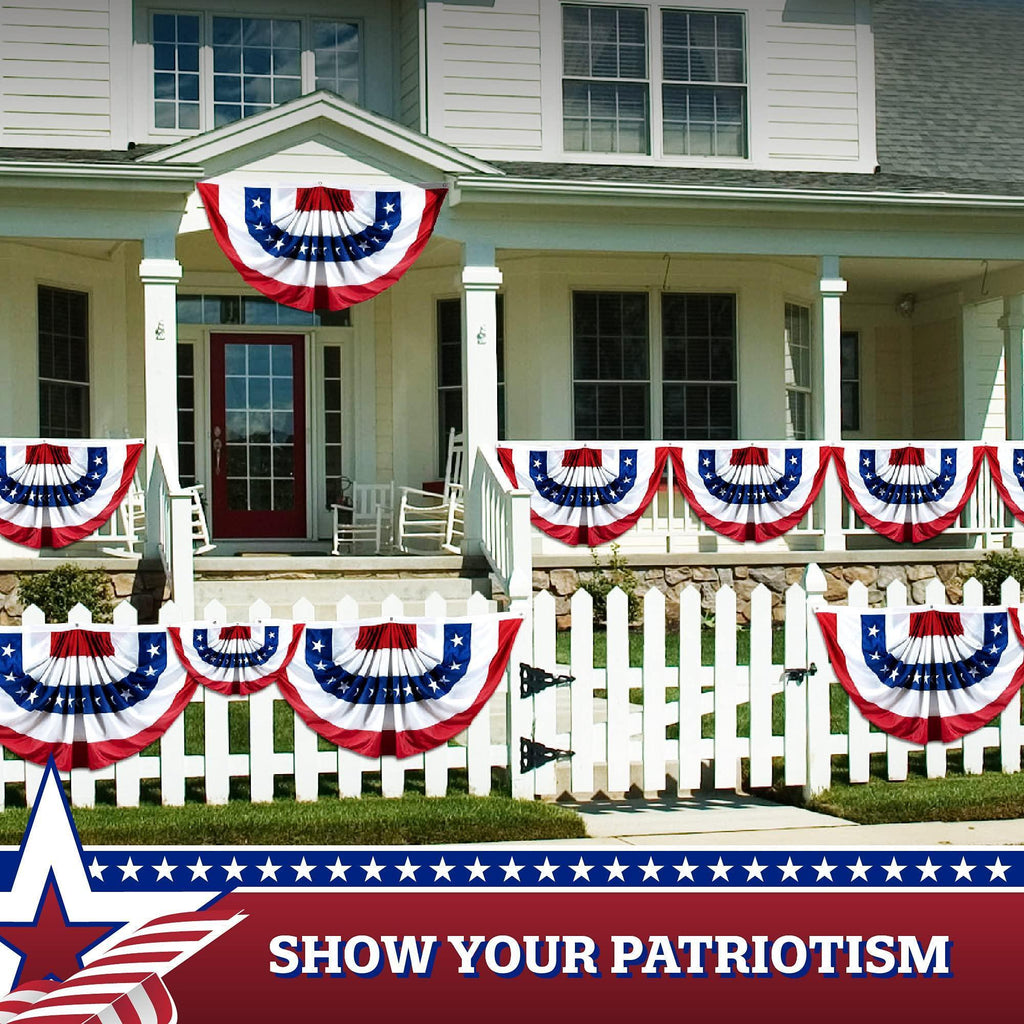 USA Pleated Fan Flag 5x10 Ft American USA Bunting Decoration Flags Embroidered