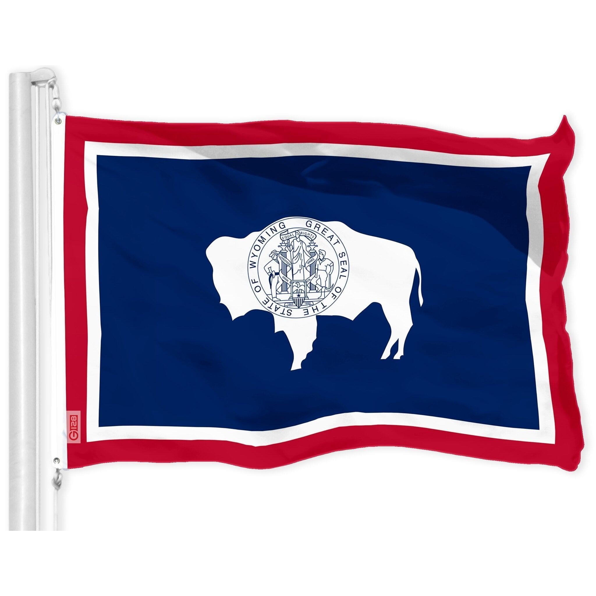 G128 Wyoming WY State Flag  3x5 Ft  LiteWeave Pro Series Printed 150D Polyester  Indoor/Outdoor, Vibrant Colors, Brass Grommets, Thicker and More Durable Than 100D 75D Polyester