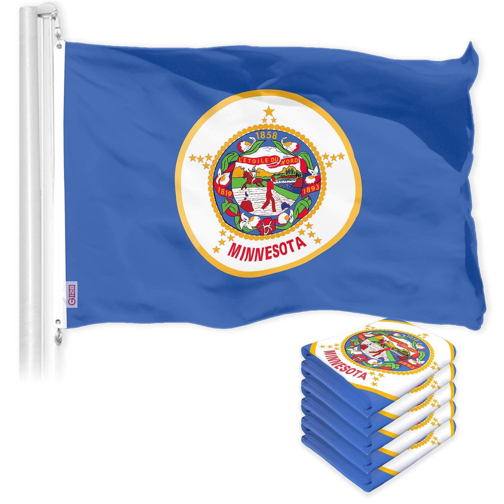 G128 5 Pack: Minnesota MN State Flag  3x5 Ft  LiteWeave Pro Series Printed 150D Polyester  Indoor/Outdoor, Vibrant Colors, Brass Grommets, Thicker and More Durable Than 100D 75D Polyester