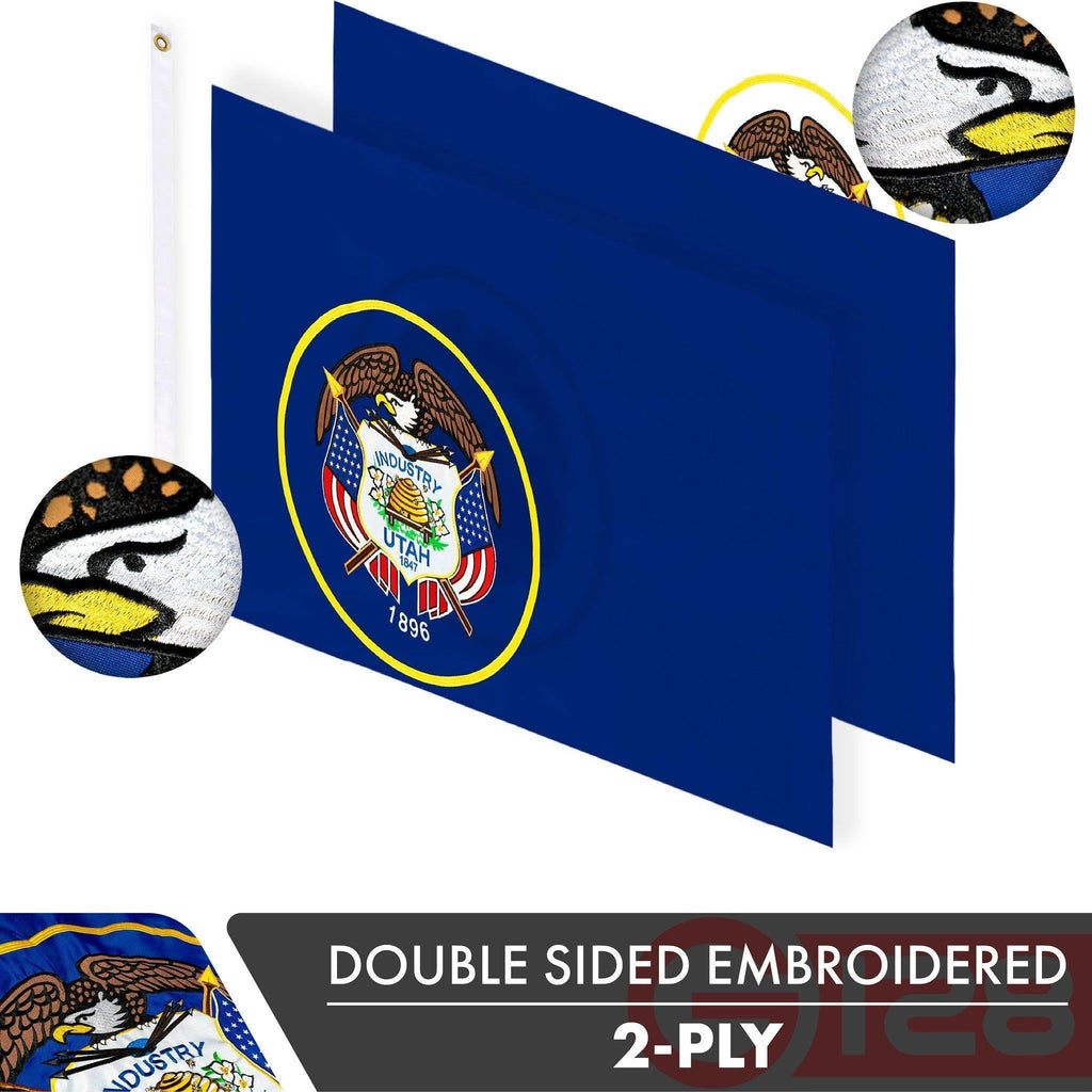 Utah UT State Flag 3x5 Ft 2Pack Doublesided Embroidered Polyester By G128