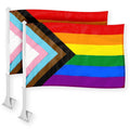 G128 2 Pack: LGBT Progress Rainbow Pride Car Flag  11x17 In  Double LiteWeave Pro Series Double Sided Printed 150D Polyester  Flagpole Included  Perfect for Festival Celebrations, Parades