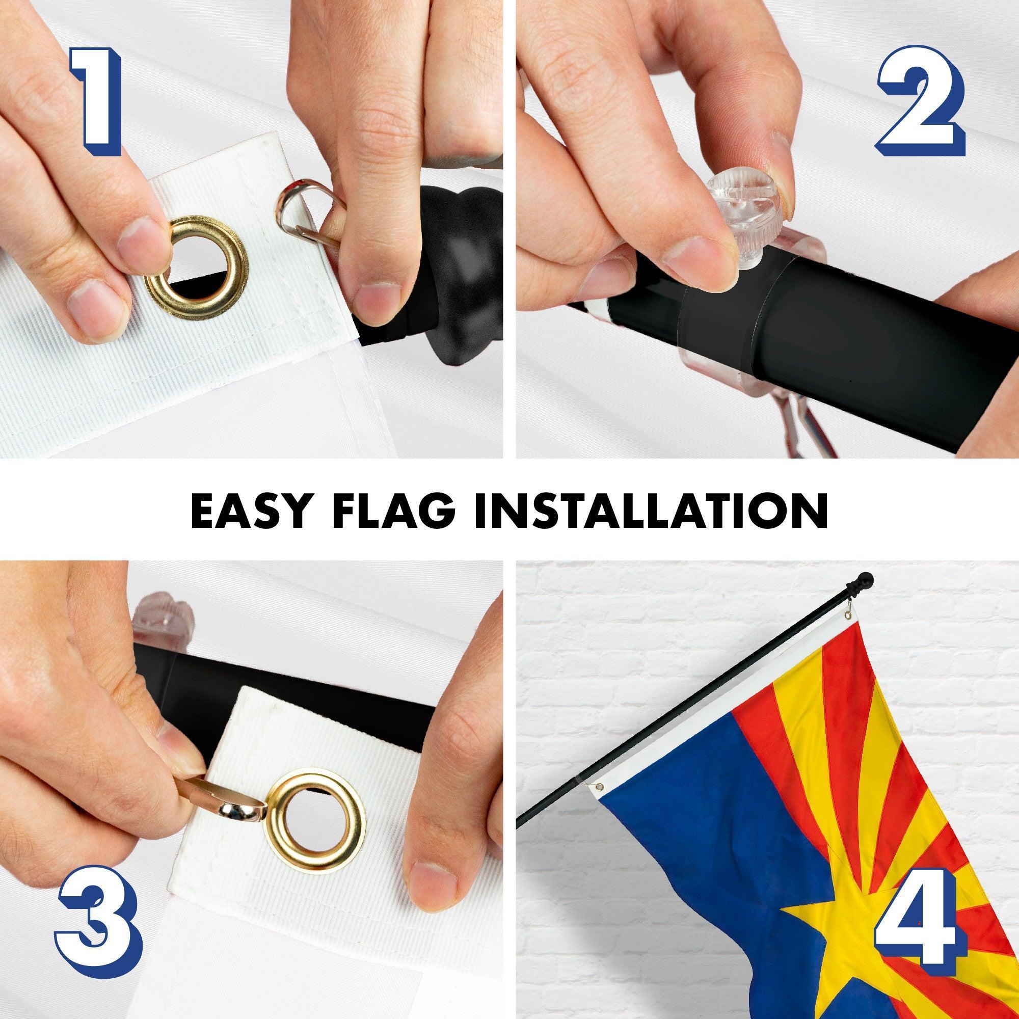 G128  6 Feet Tangle Free Spinning Flagpole (Black) Arizona Double Sided Brass Grommets Embroidered 3x5 ft (Flag Included) Aluminum Flag Pole