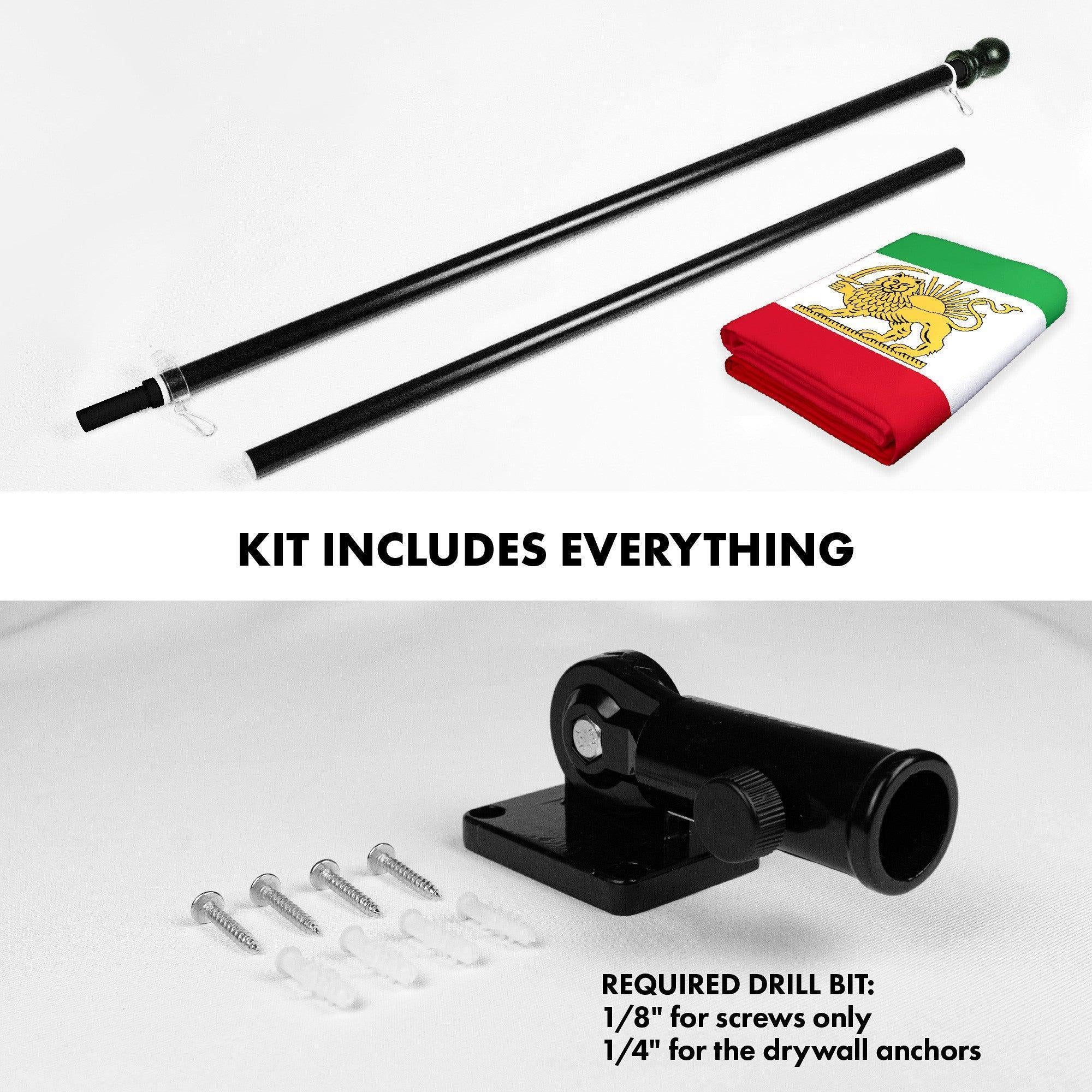 G128 Combo Pack: 6 Ft Tangle Free Aluminum Spinning Flagpole (Black) & Iran Lion Iranian Lion Flag 3x5 Ft, LiteWeave Pro Series Printed 150D Polyester  Pole with Flag Included