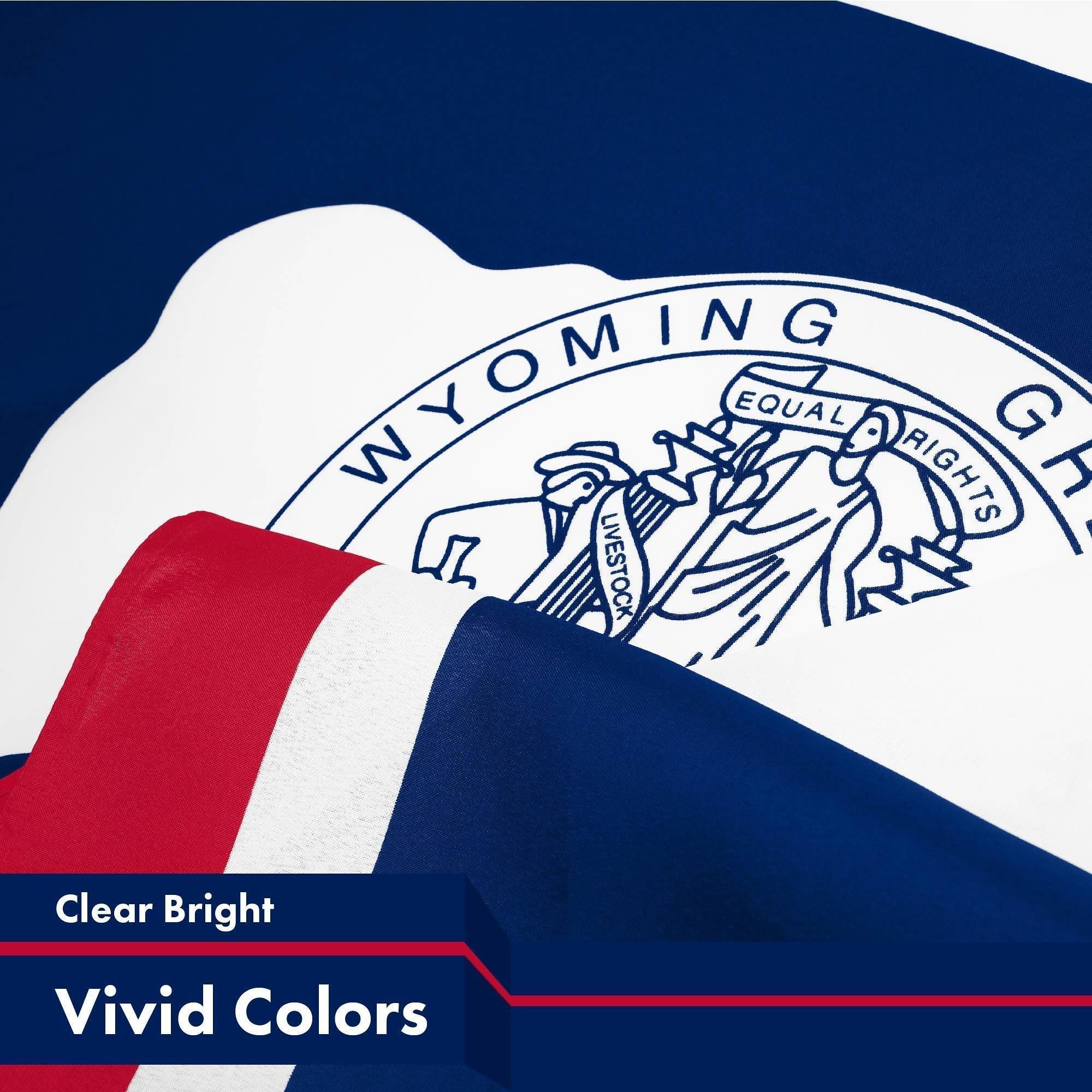 G128 Wyoming WY State Flag  3x5 Ft  LiteWeave Pro Series Printed 150D Polyester  Indoor/Outdoor, Vibrant Colors, Brass Grommets, Thicker and More Durable Than 100D 75D Polyester