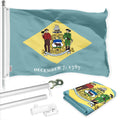 G128 Combo Pack: 6 Ft Tangle Free Spinning Flagpole (Silver) & Delaware Flag 3x5 Ft Printed 150D Polyester, Brass Grommets (Flag Included) Aluminum Flag Pole